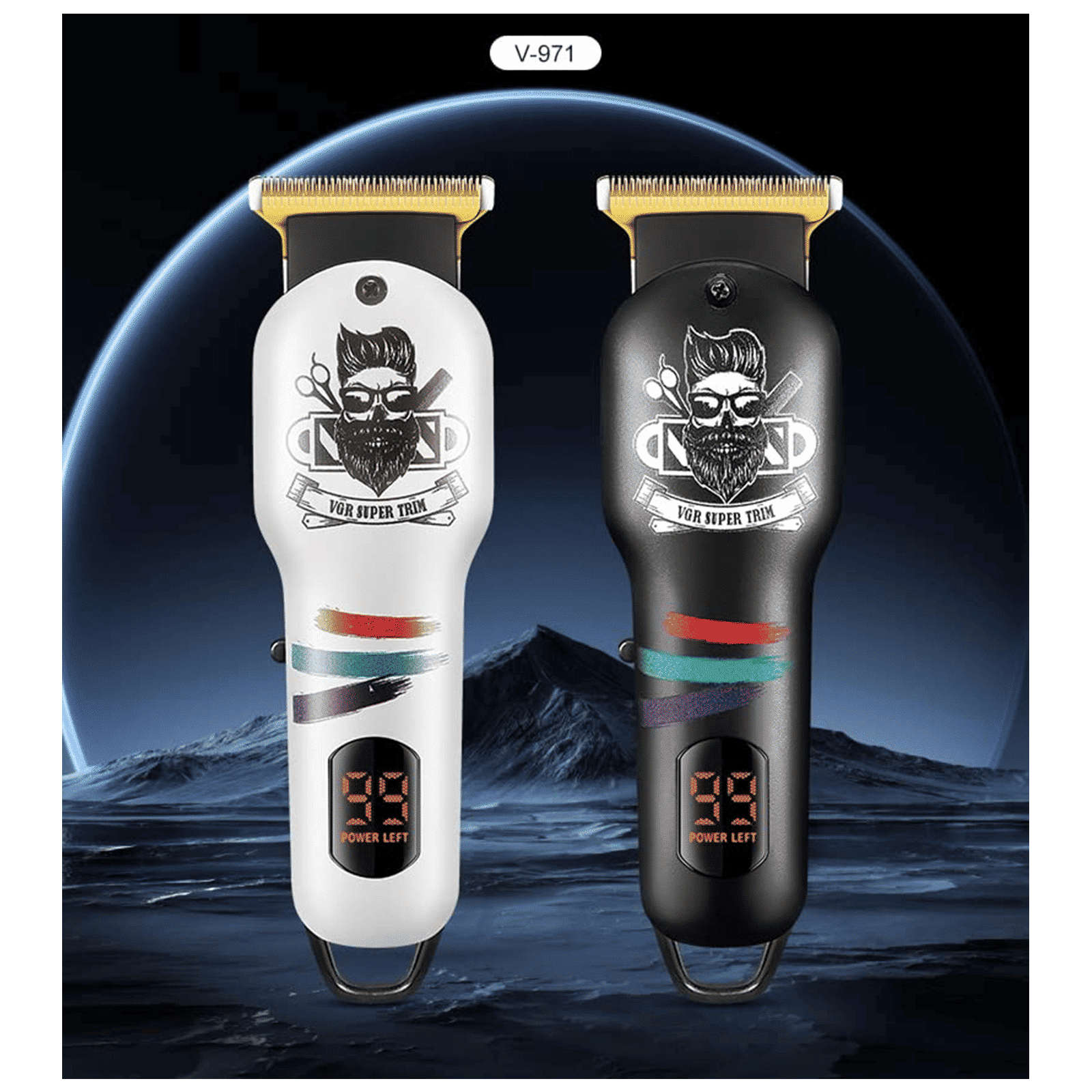 VGR V-971 Rechargeable Corded & Cordless Wet & Dry Trimmer for Hair Clipping, Beard, Moustache, Body Grooming & Intimate Areas with 3 Length Settings for Men (120min Runtime, LED Digital Display, Black)_6