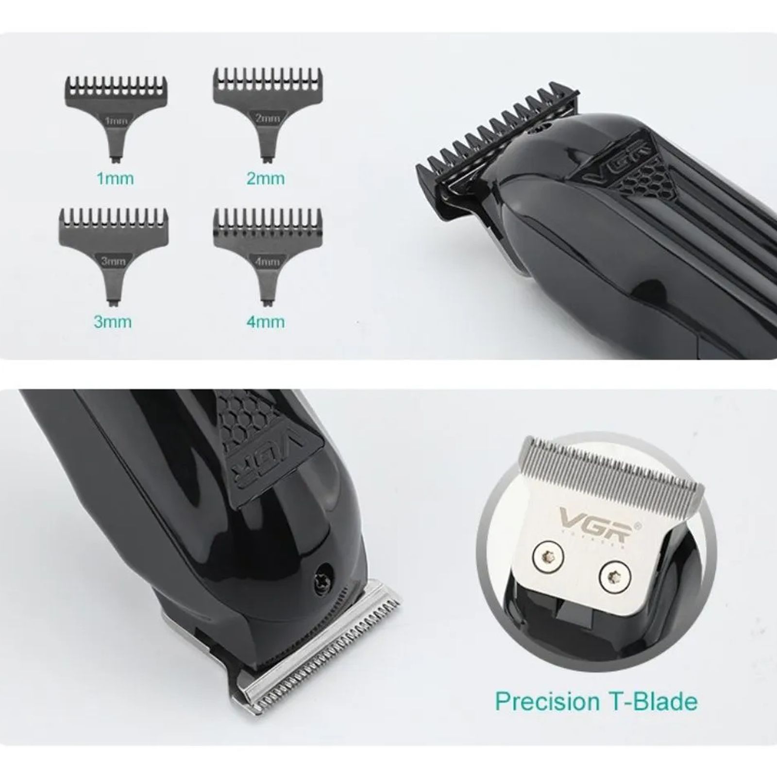 VGR V-982 Rechargeable Corded & Cordless Wet & Dry Trimmer for Hair Clipping, Beard, Moustache, Body Grooming & Intimate Areas with 4 Length Settings for Men (120min Runtime, LED Digital Display, Black)_6
