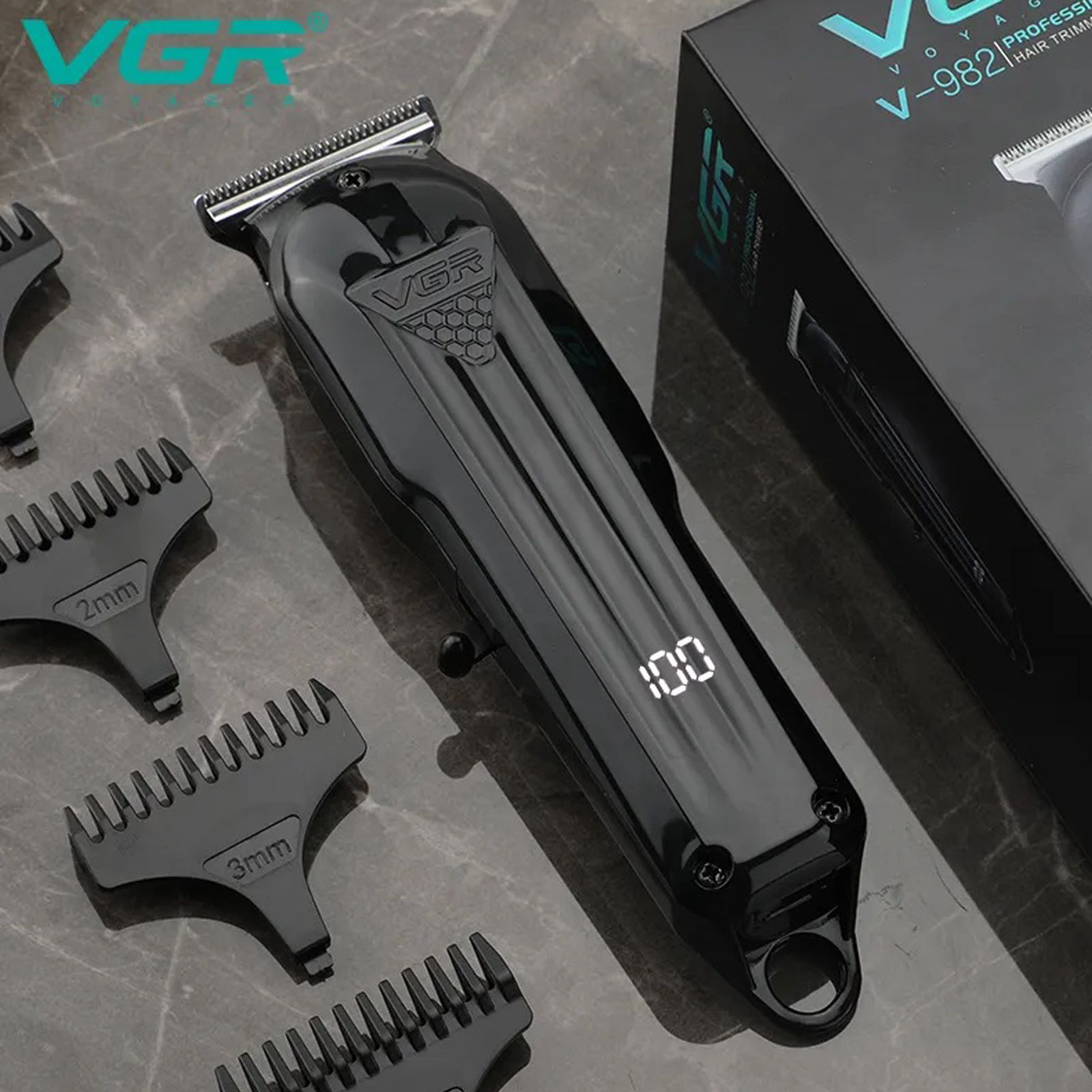 VGR V-982 Rechargeable Corded & Cordless Wet & Dry Trimmer for Hair Clipping, Beard, Moustache, Body Grooming & Intimate Areas with 4 Length Settings for Men (120min Runtime, LED Digital Display, Black)_4