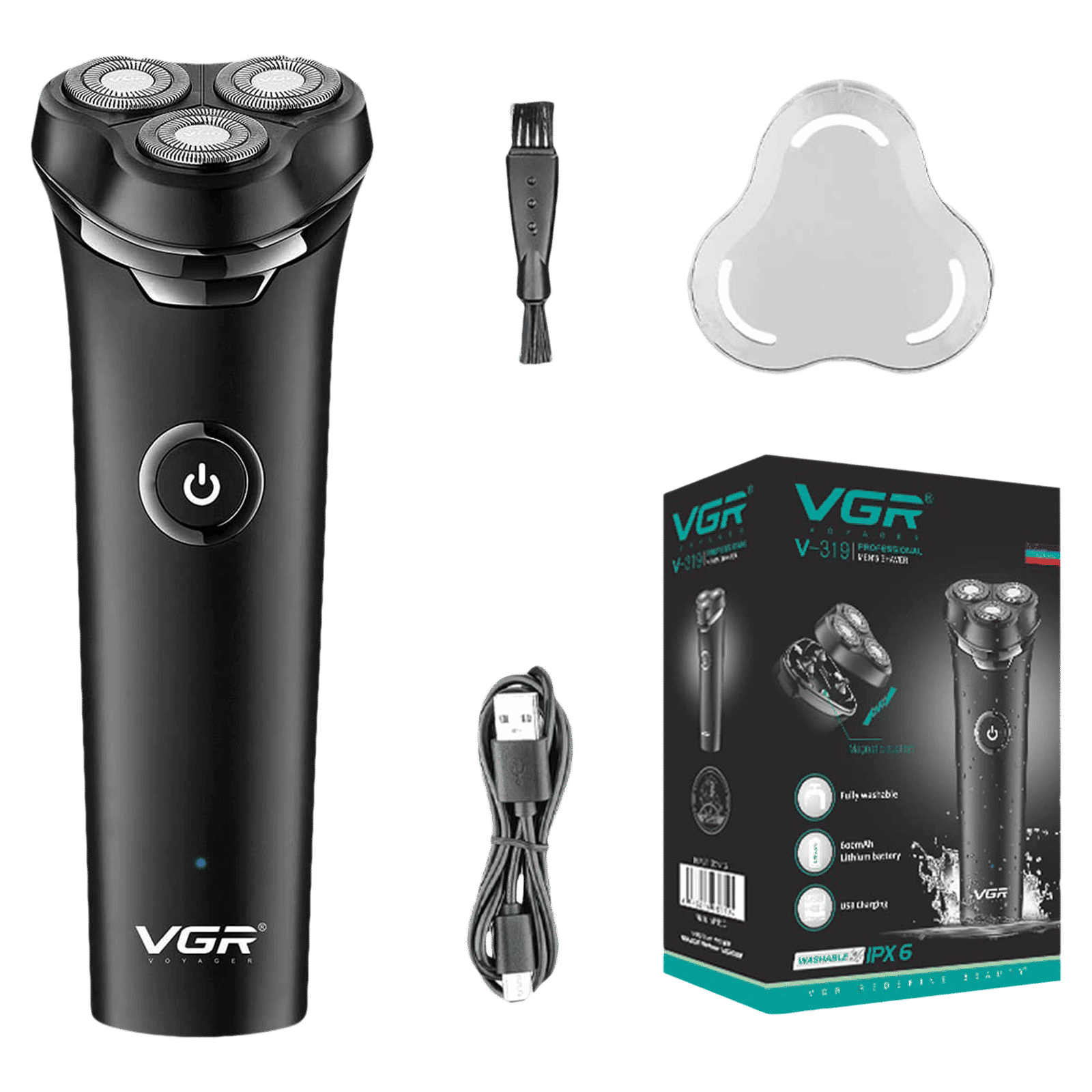 VGR V-319 Premium Rechargeable Corded & Cordless Shaver for Beard & Moustache for Men (90min Runtime, IPX6 Waterproof, Black)_1