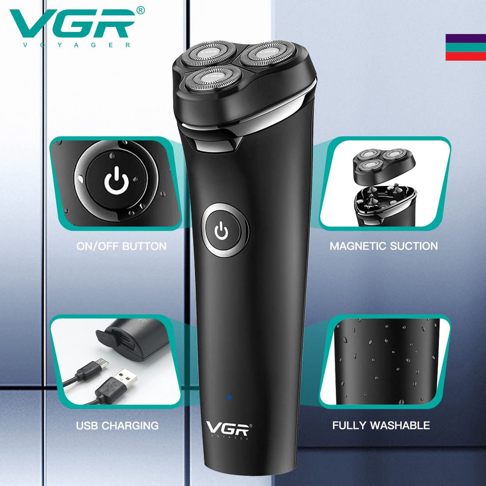 VGR V-319 Premium Rechargeable Corded & Cordless Shaver for Beard & Moustache for Men (90min Runtime, IPX6 Waterproof, Black)_7