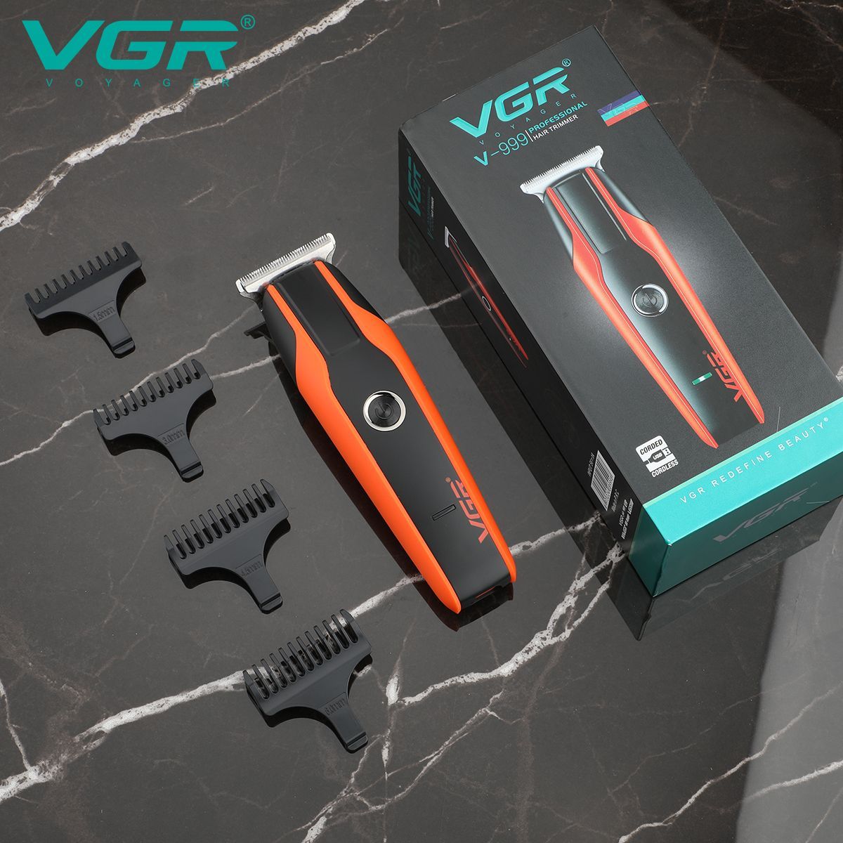 VGR V-999 Rechargeable Corded & Cordless Wet & Dry Trimmer for Hair Clipping, Beard, Moustache, Body Grooming & Intimate Areas with 4 Length Settings for Men (120min Runtime, LED Indicator, Orange)_8