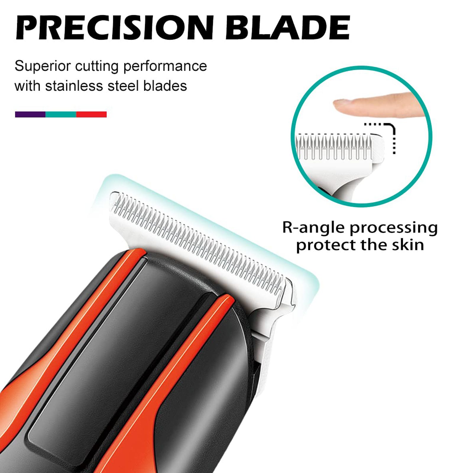 VGR V-999 Rechargeable Corded & Cordless Wet & Dry Trimmer for Hair Clipping, Beard, Moustache, Body Grooming & Intimate Areas with 4 Length Settings for Men (120min Runtime, LED Indicator, Orange)_5