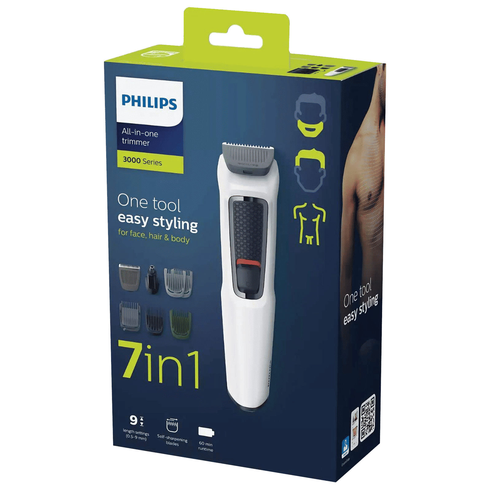PHILIPS Multigroom Series 3000 7-in-1 Rechargeable Cordless Grooming Kit for Face, Hair and Body for Men (60mins Runtime, Rinseable Attachments, White)_8