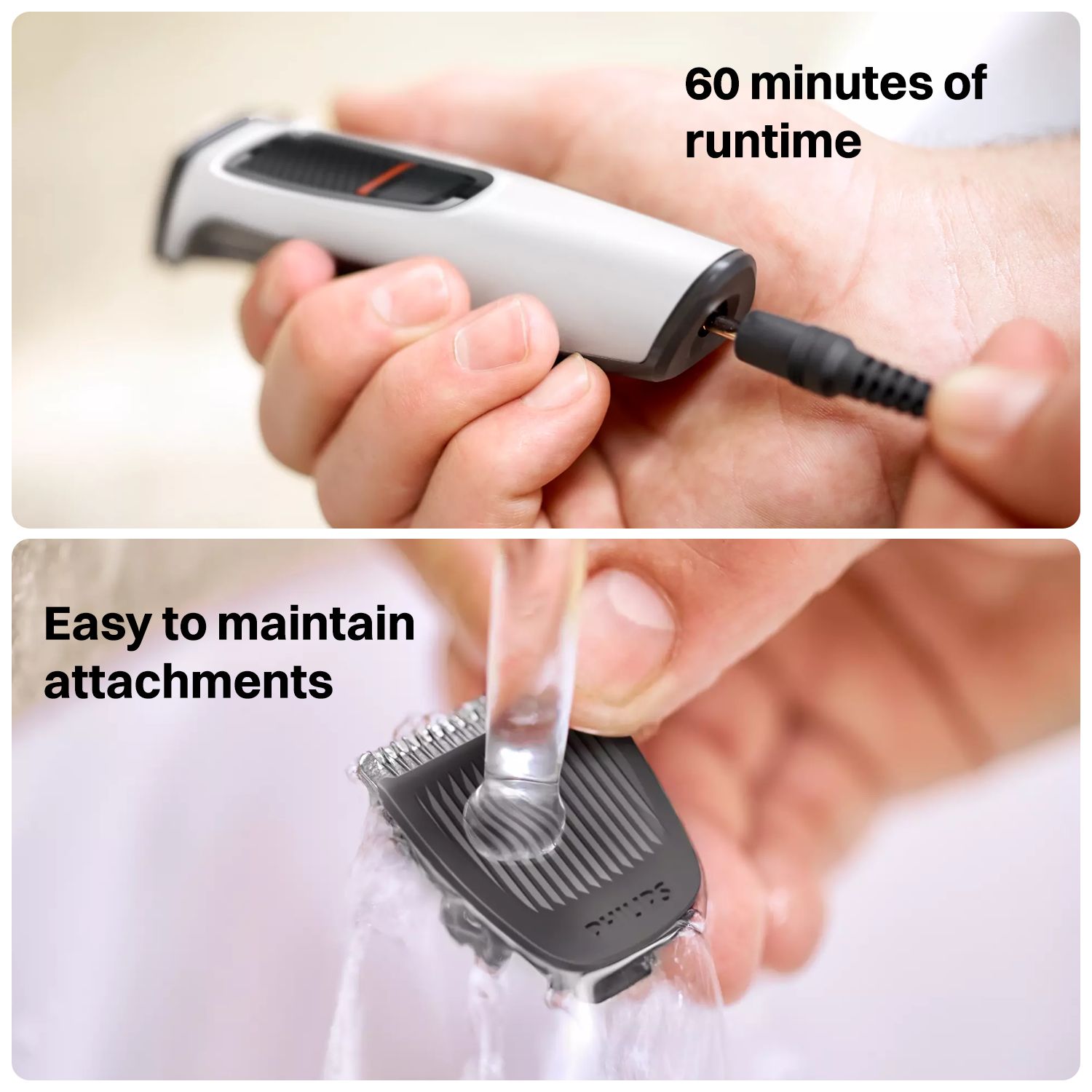 PHILIPS Multigroom Series 3000 7-in-1 Rechargeable Cordless Grooming Kit for Face, Hair and Body for Men (60mins Runtime, Rinseable Attachments, White)_14