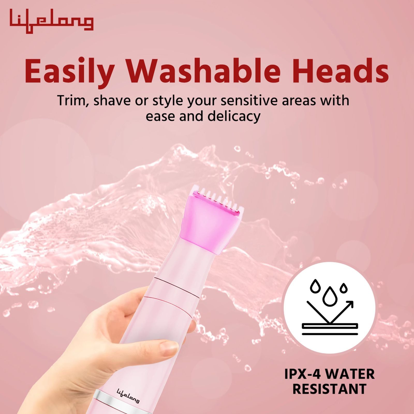 Lifelong LLPCW203 Rechargeable Cordless Wet and Dry Trimmer for Body, Face, Eyebrow and Bikini Area with 1 Length Settings for Women (60mins Runtime, 3D Rotating Shaver, Pink)_4