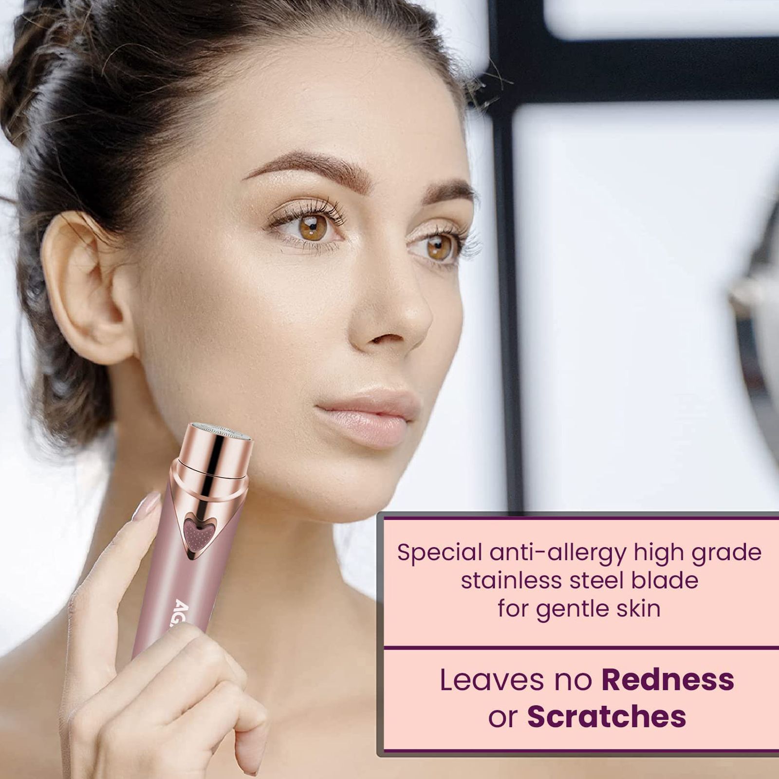 AGARO MHR100 Rechargeable Cordless Grooming Kit for Face for Women (Double Rotating Blades, Rose Gold)_5