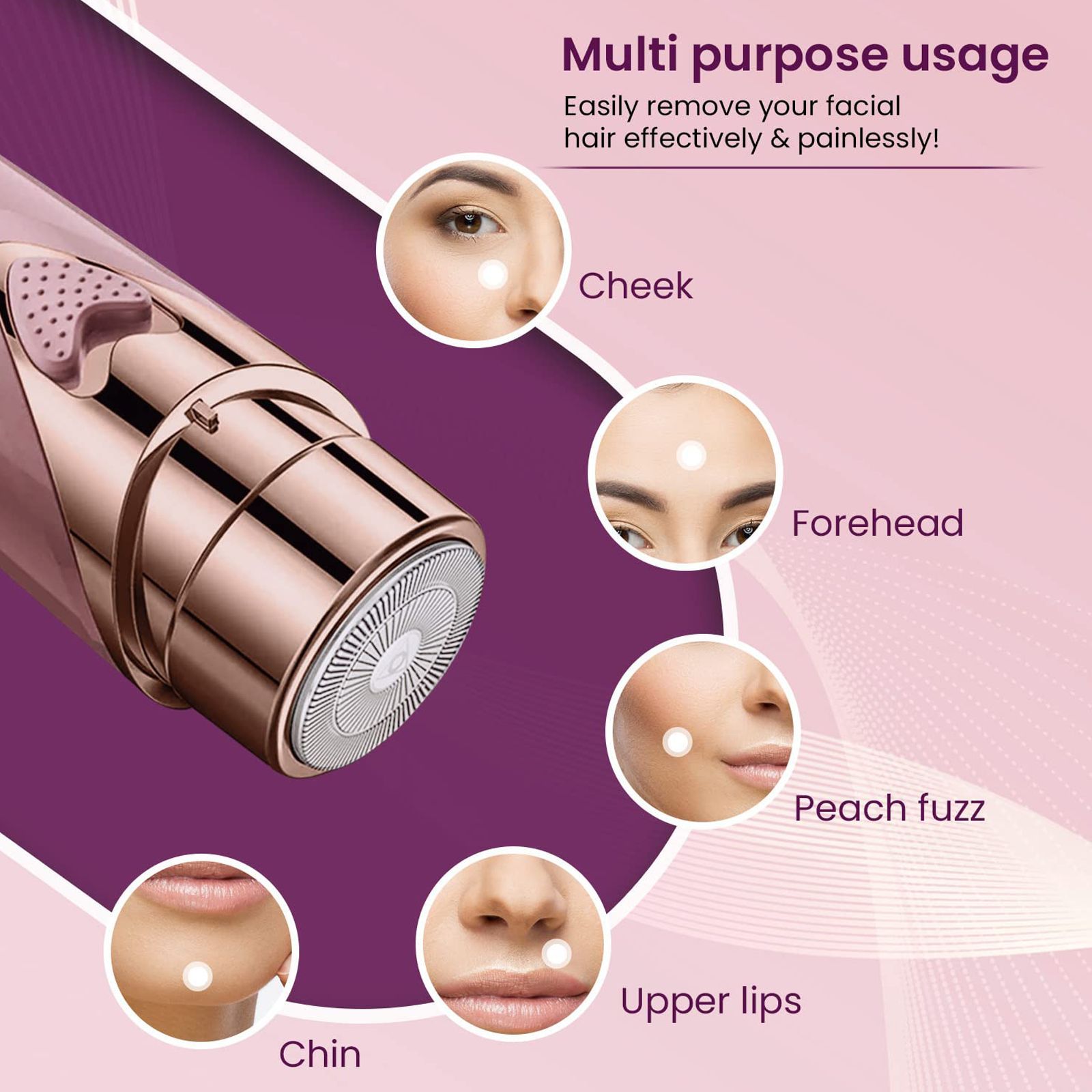 AGARO MHR100 Rechargeable Cordless Grooming Kit for Face for Women (Double Rotating Blades, Rose Gold)_3