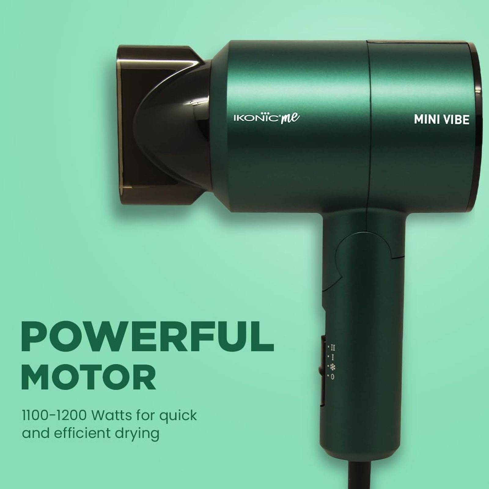 Ikonic Mini Vibe Hair Dryer with 2 Heat Settings & Cool Shot (Low Noise, Emerald)_7
