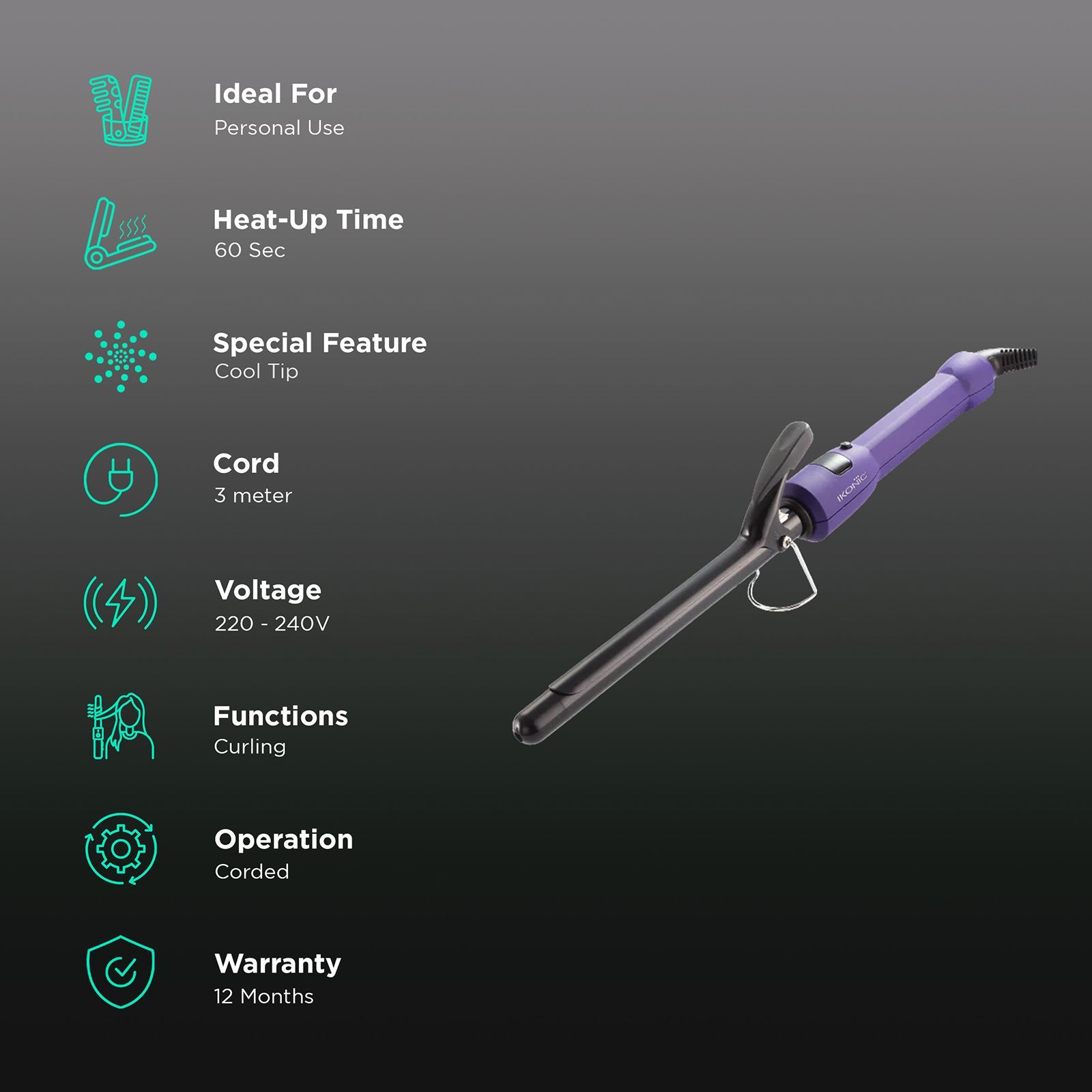 Ikonic Curl Me Up Hair Curler with Overheat Protection (Ceramic Plates, Purple)_3