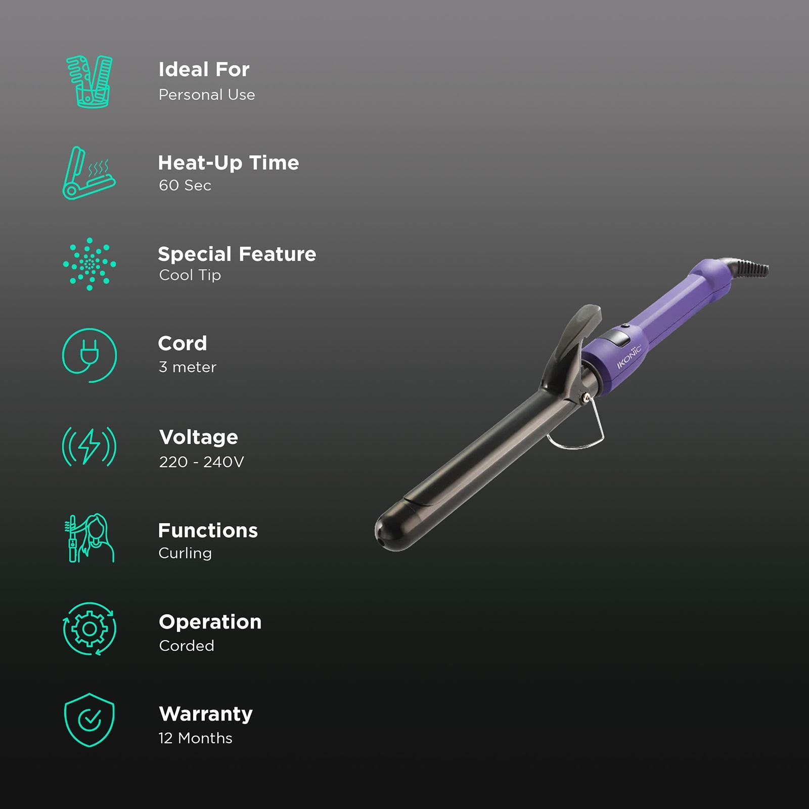 Ikonic Curl Me Up Hair Curler with Overheat Protection (Ceramic Plates, Purple)_3