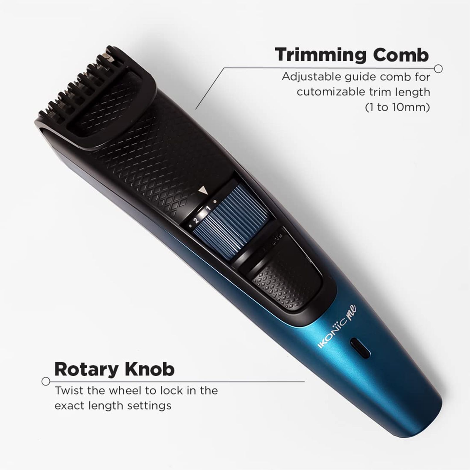 Ikonic Rechargeable Cordless Dry Trimmer for Hair with 10 Length Settings for Men (50mins Runtime, Low Noise, Blue)_7