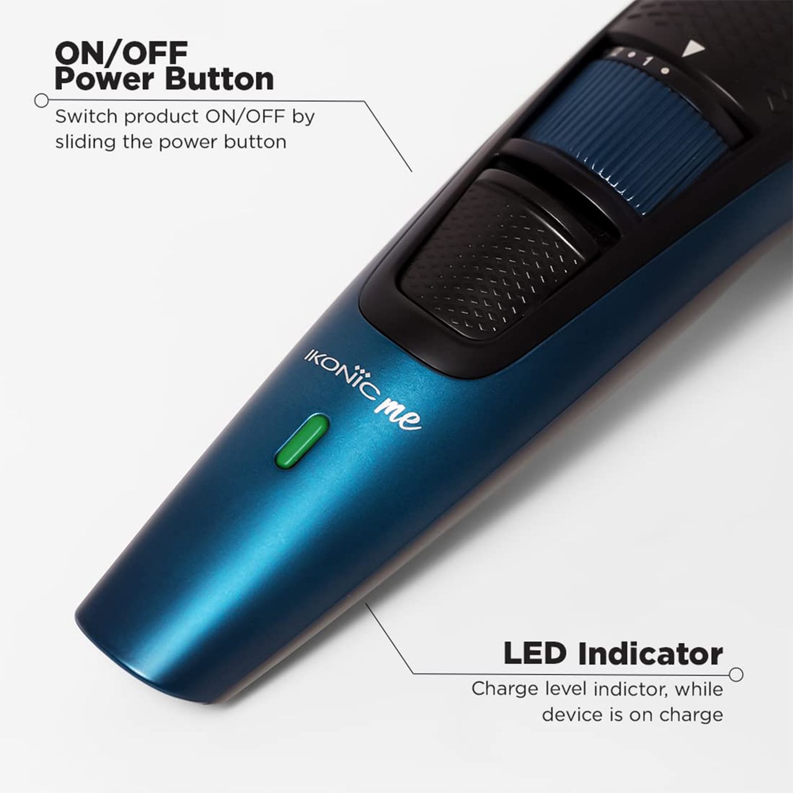 Ikonic Rechargeable Cordless Dry Trimmer for Hair with 10 Length Settings for Men (50mins Runtime, Low Noise, Blue)_6