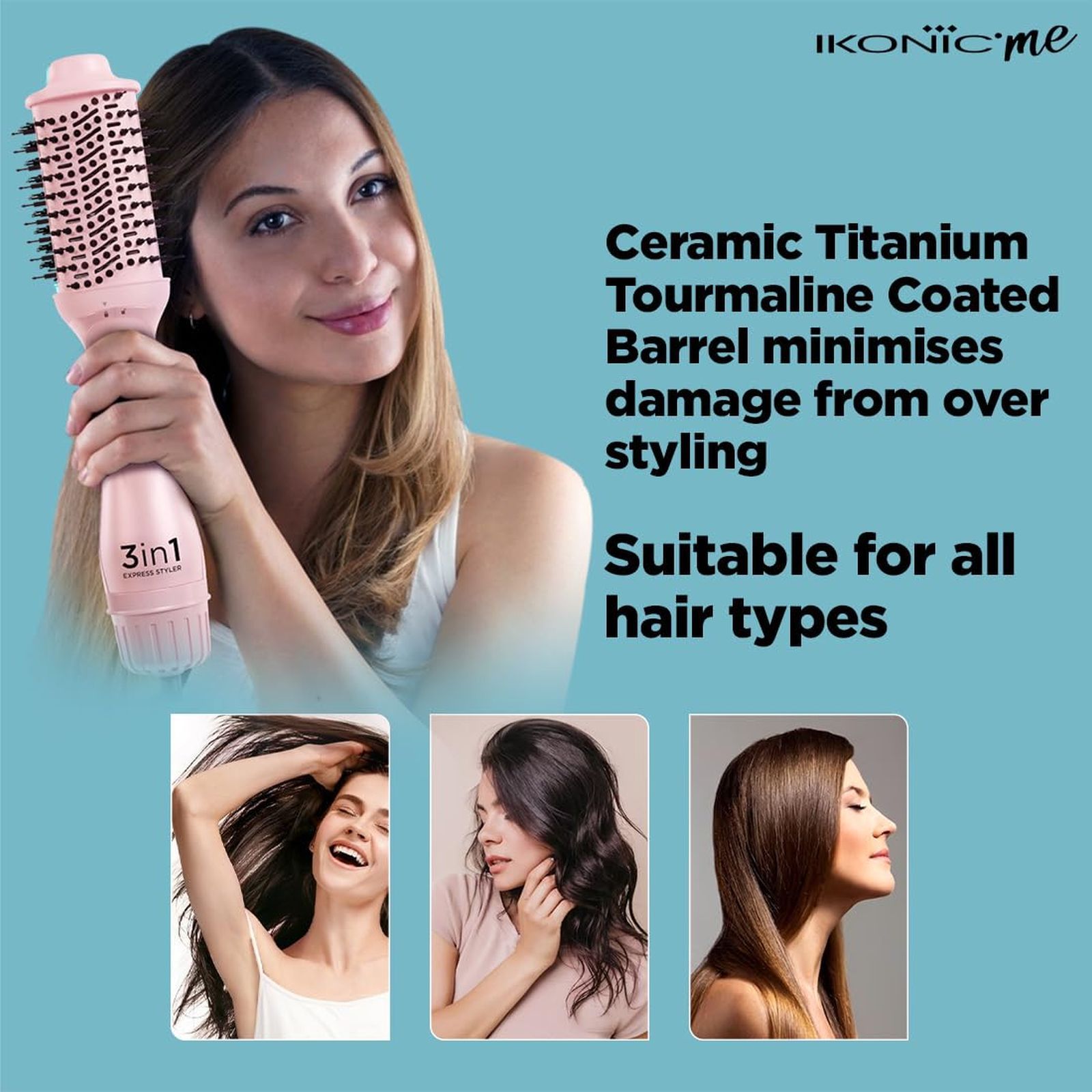 Ikonic Me Express 3-in-1 Hair Styler with Ceramic Titanium Coated Barrel (Innovative Airflow Vents, Pink)_8