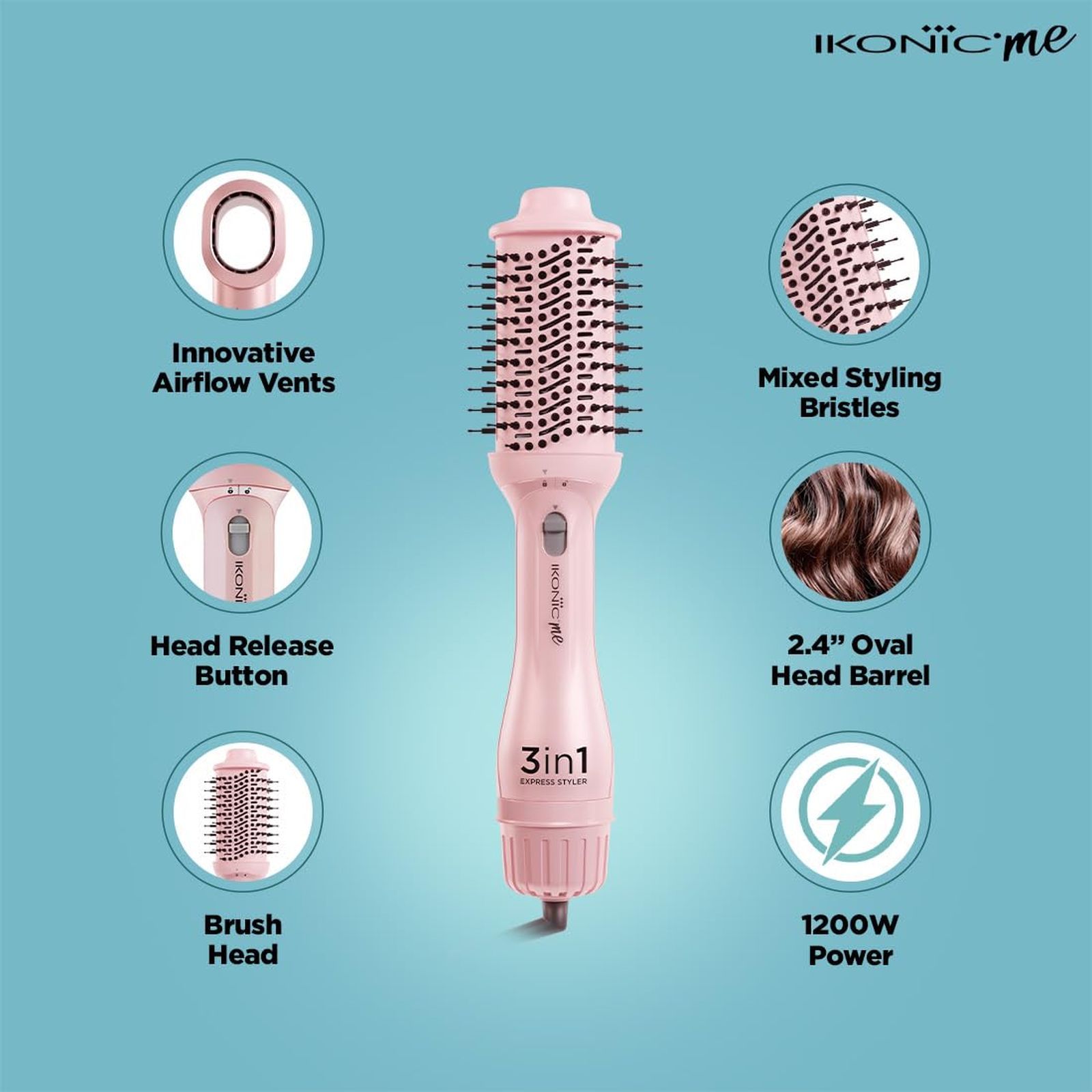 Ikonic Me Express 3-in-1 Hair Styler with Ceramic Titanium Coated Barrel (Innovative Airflow Vents, Pink)_5
