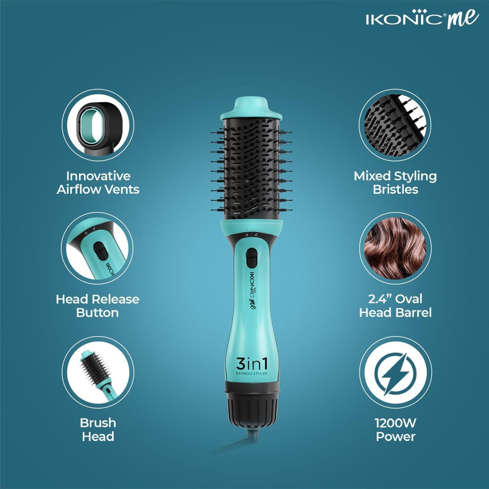 Ikonic Me Express 3-in-1 Hair Styler with Ceramic Titanium Coated Barrel (Innovative Airflow Vents, Tiffany)_8
