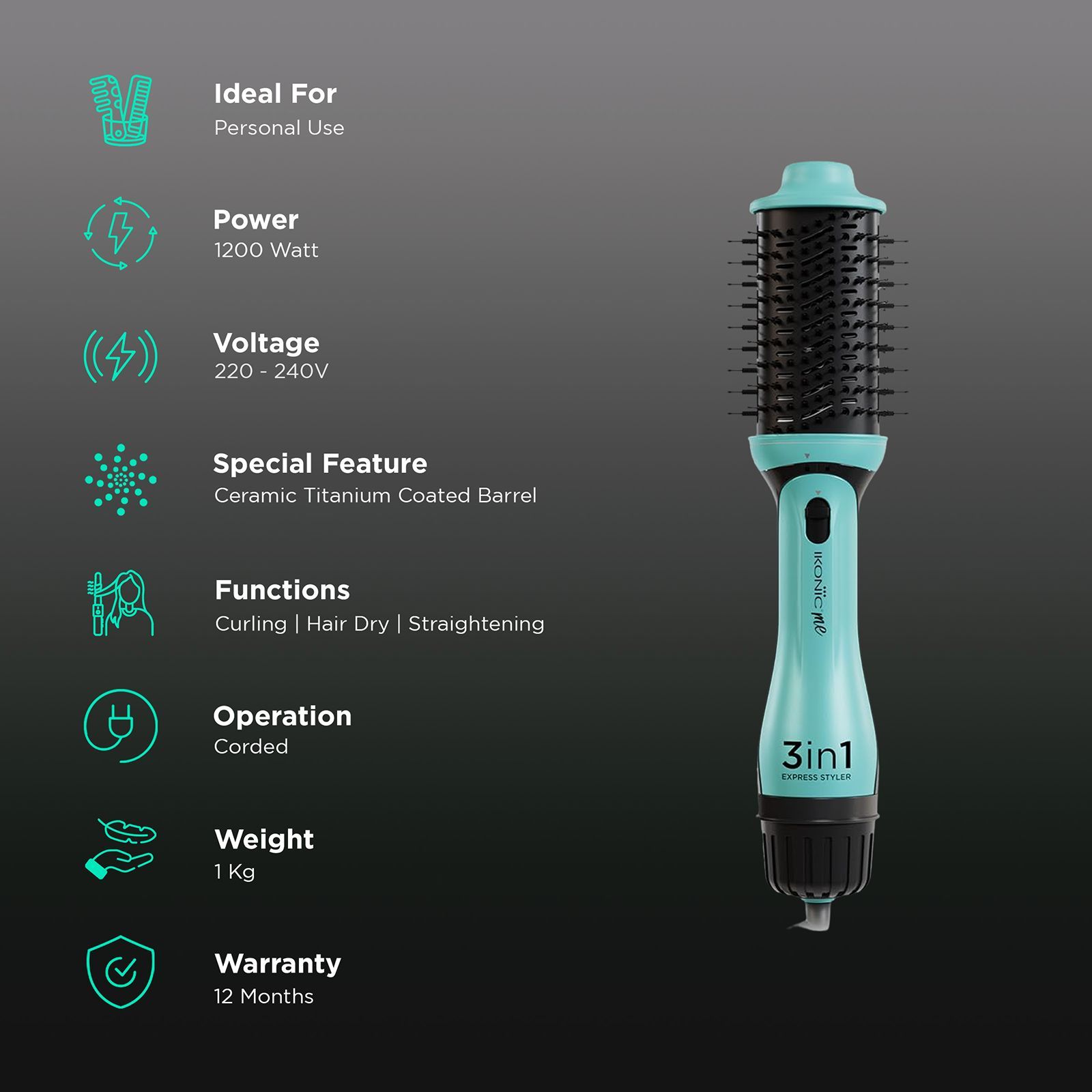 Ikonic Me Express 3-in-1 Hair Styler with Ceramic Titanium Coated Barrel (Innovative Airflow Vents, Tiffany)_3