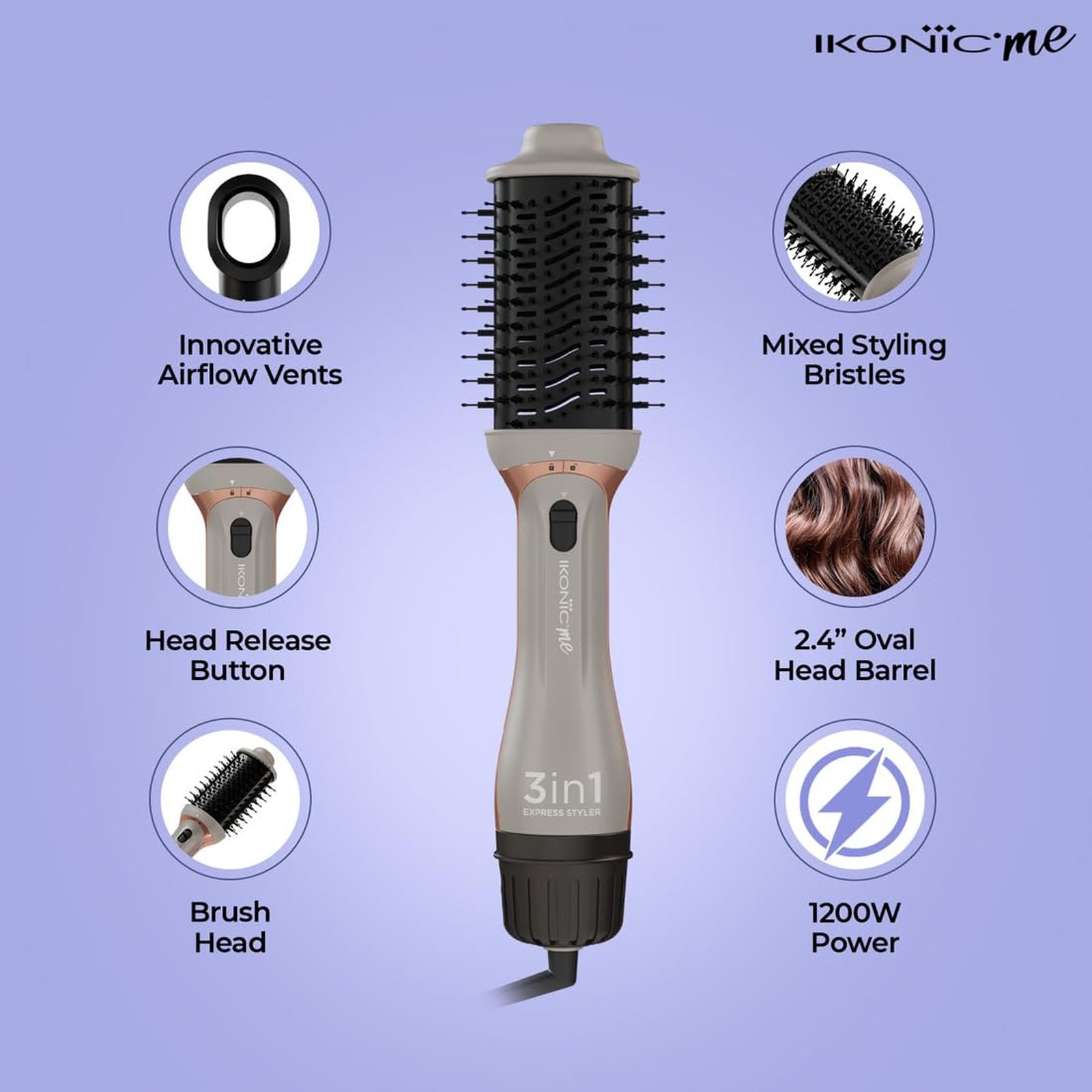 Ikonic Me Express 3-in-1 Hair Styler with Ceramic Titanium Coated Barrel (Innovative Airflow Vents, Grey)_9