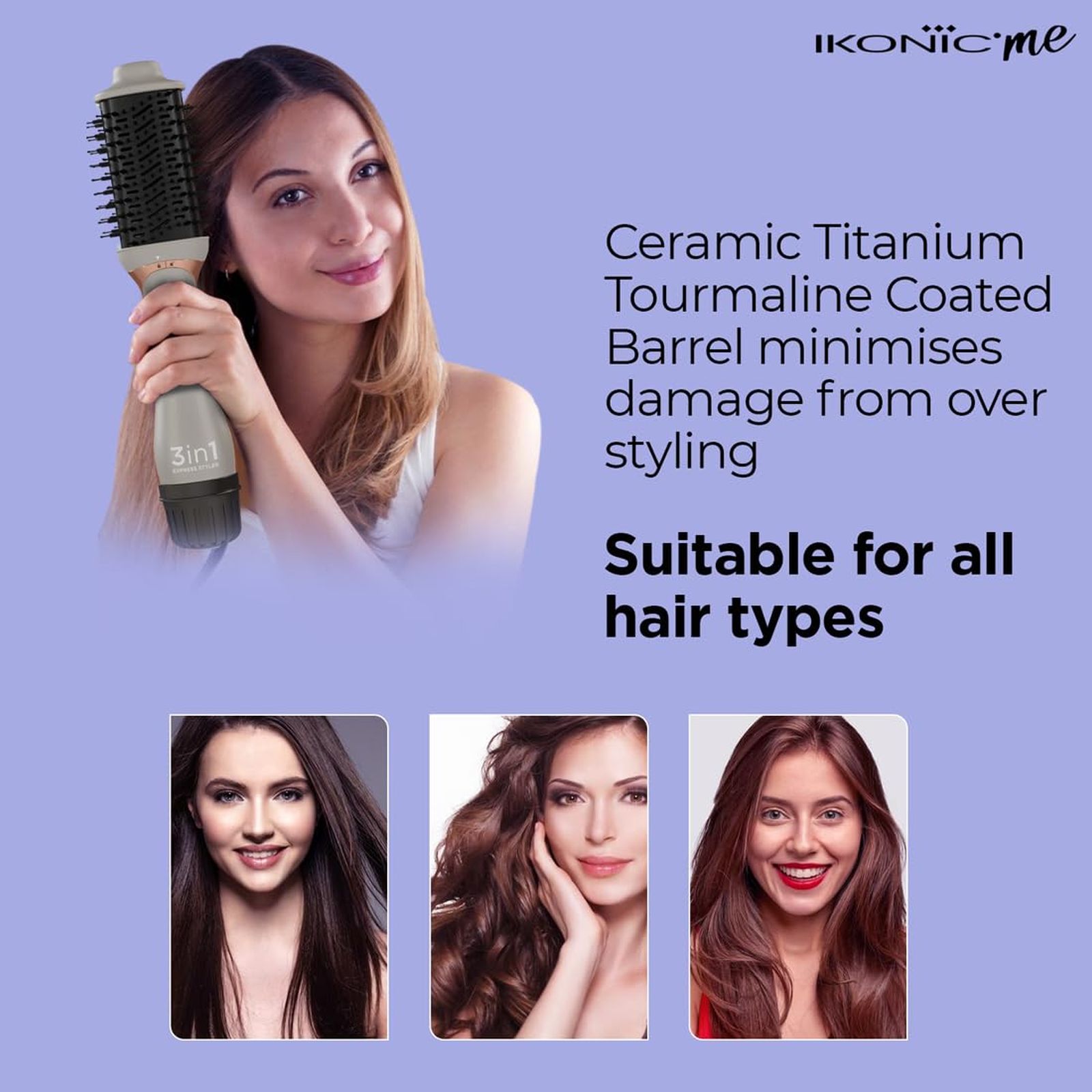 Ikonic Me Express 3-in-1 Hair Styler with Ceramic Titanium Coated Barrel (Innovative Airflow Vents, Grey)_7