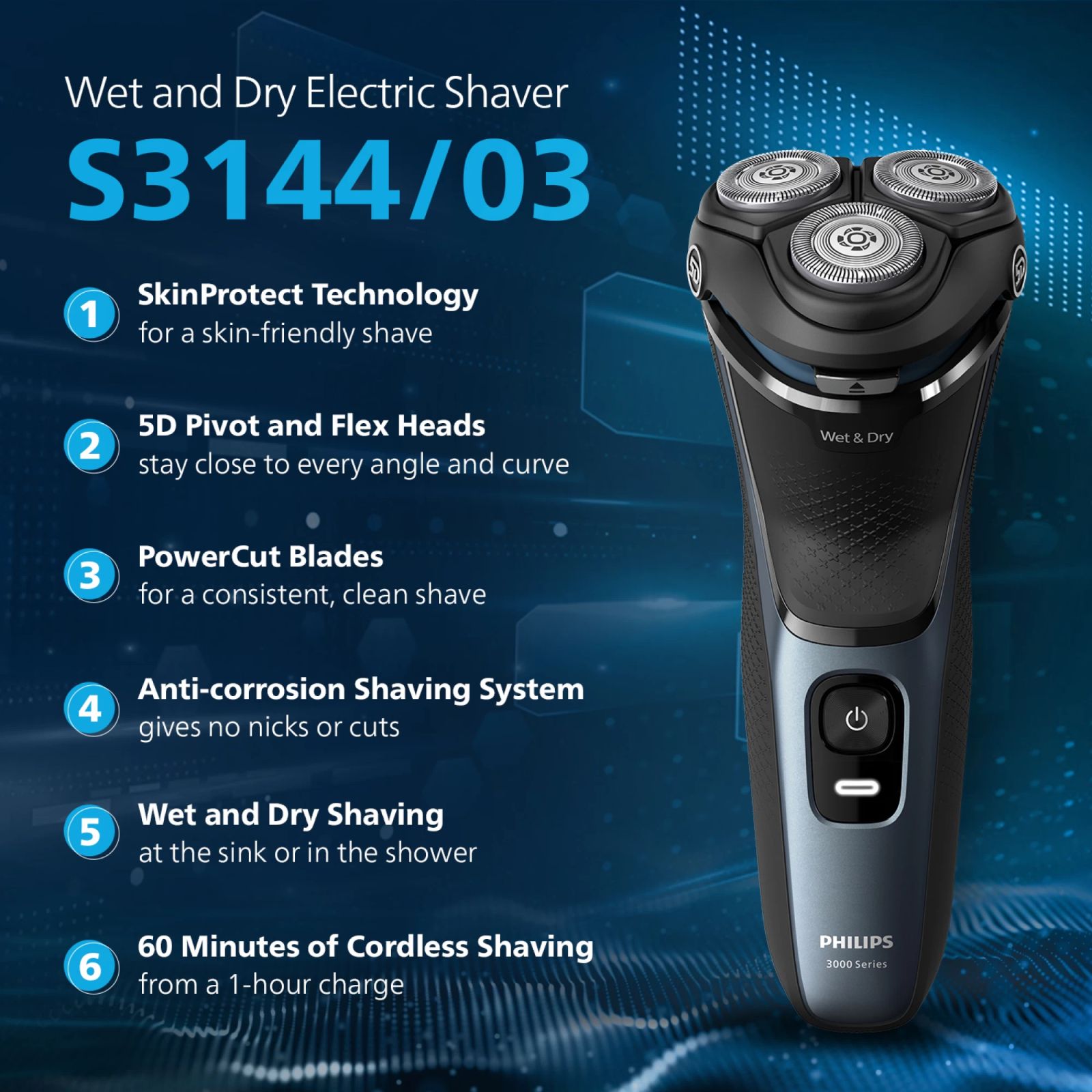 PHILIPS 3000 Series Rechargeable Cordless Shaver for Face for Men (60min Runtime, Skin Protect Technology, Black Silver)_13
