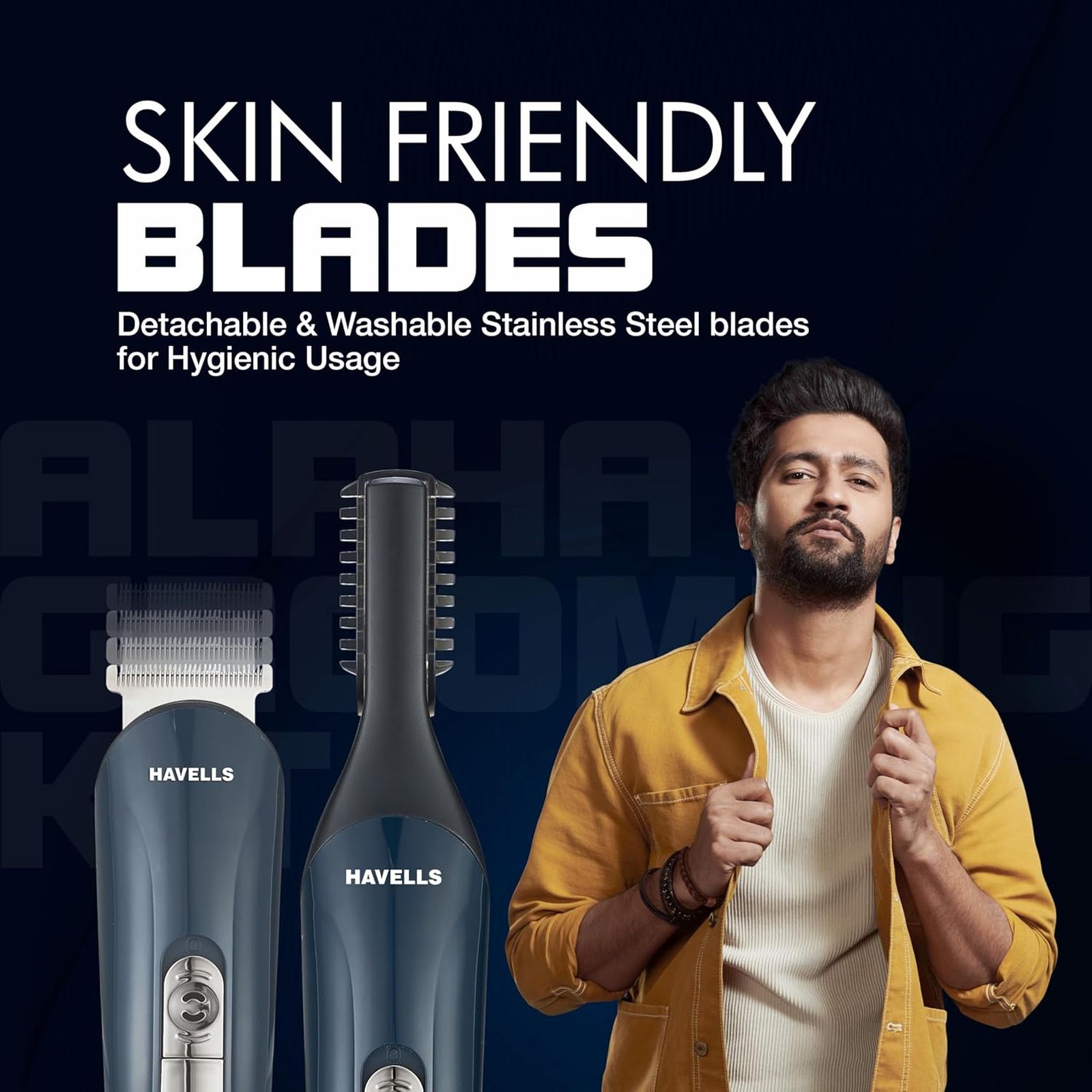 HAVELLS Alpha 12-in-1 Rechargeable Cordless Dry Trimmer for Beard, Body & Hair with 8 Length Settings for Men (120mins Runtime, Fast Charging, Blue)_8