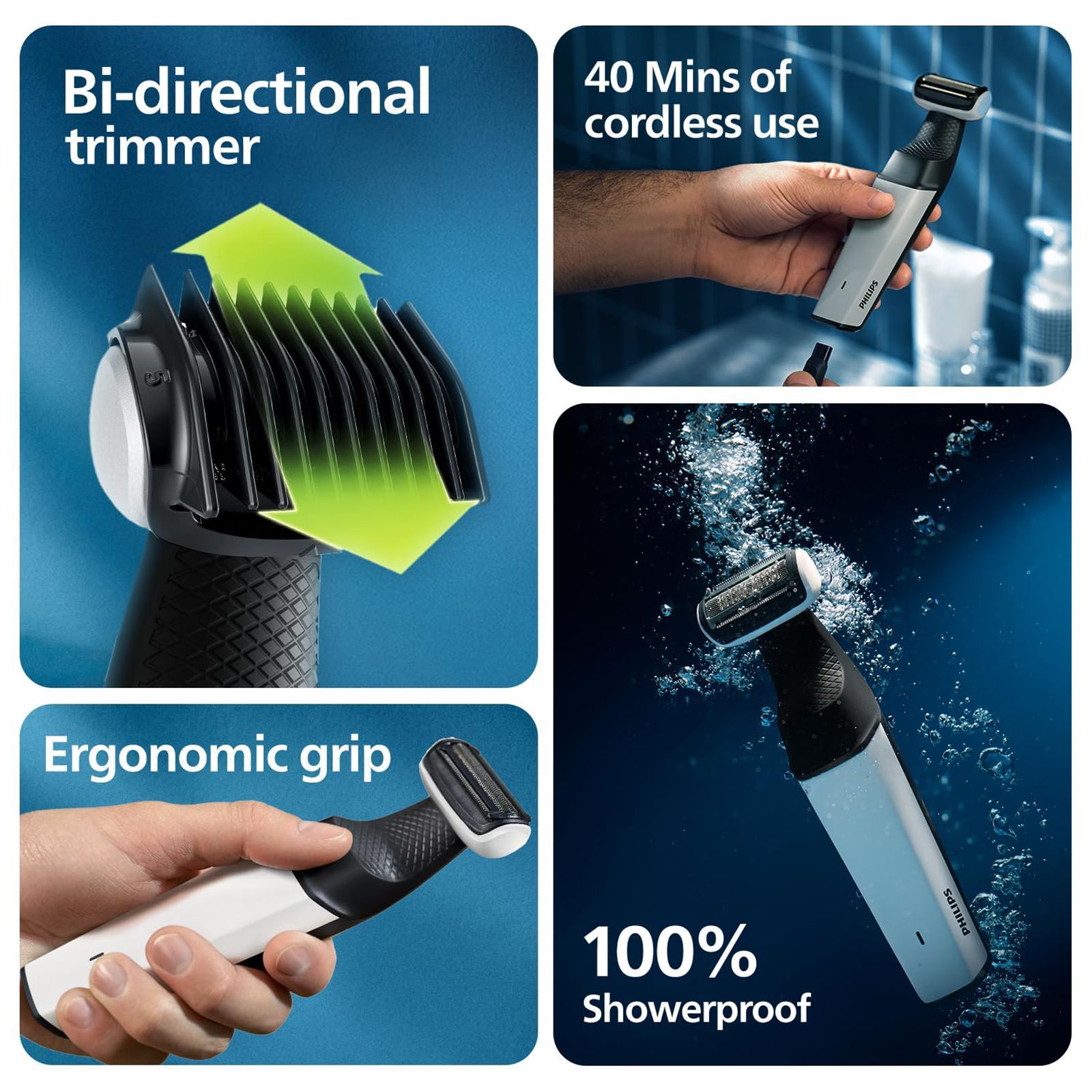 PHILIPS 3 Series Rechargeable Cordless Grooming Kit for Body & Intimate Area for Men (40mins Runtime, Contour Following 2D Technology, Grey)_13