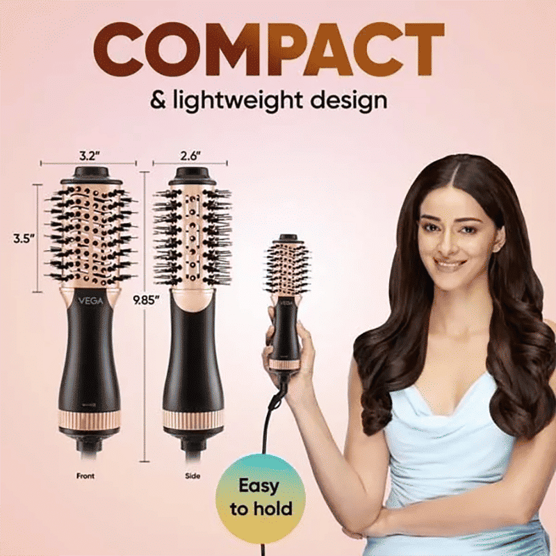 VEGA LitStyle L3 Hair Dryer Brush with 3 Heat Settings (Tourmaline Ceramic Coated Barrel, Black and Gold)_10