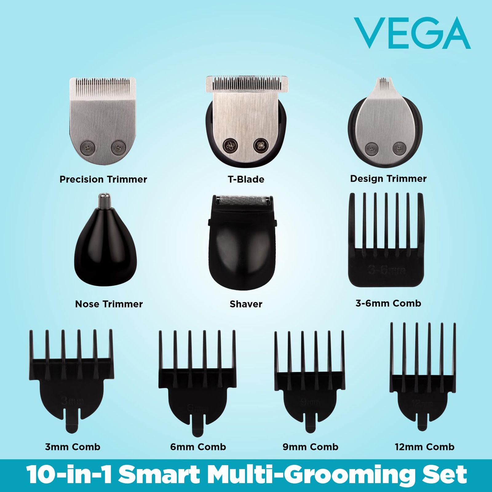 VEGA VHTH-23 10-in-1 Rechargeable Cord & Cordless Grooming Kit for Face & Body for Men (90mins Runtime, USB Charging, Black)_5