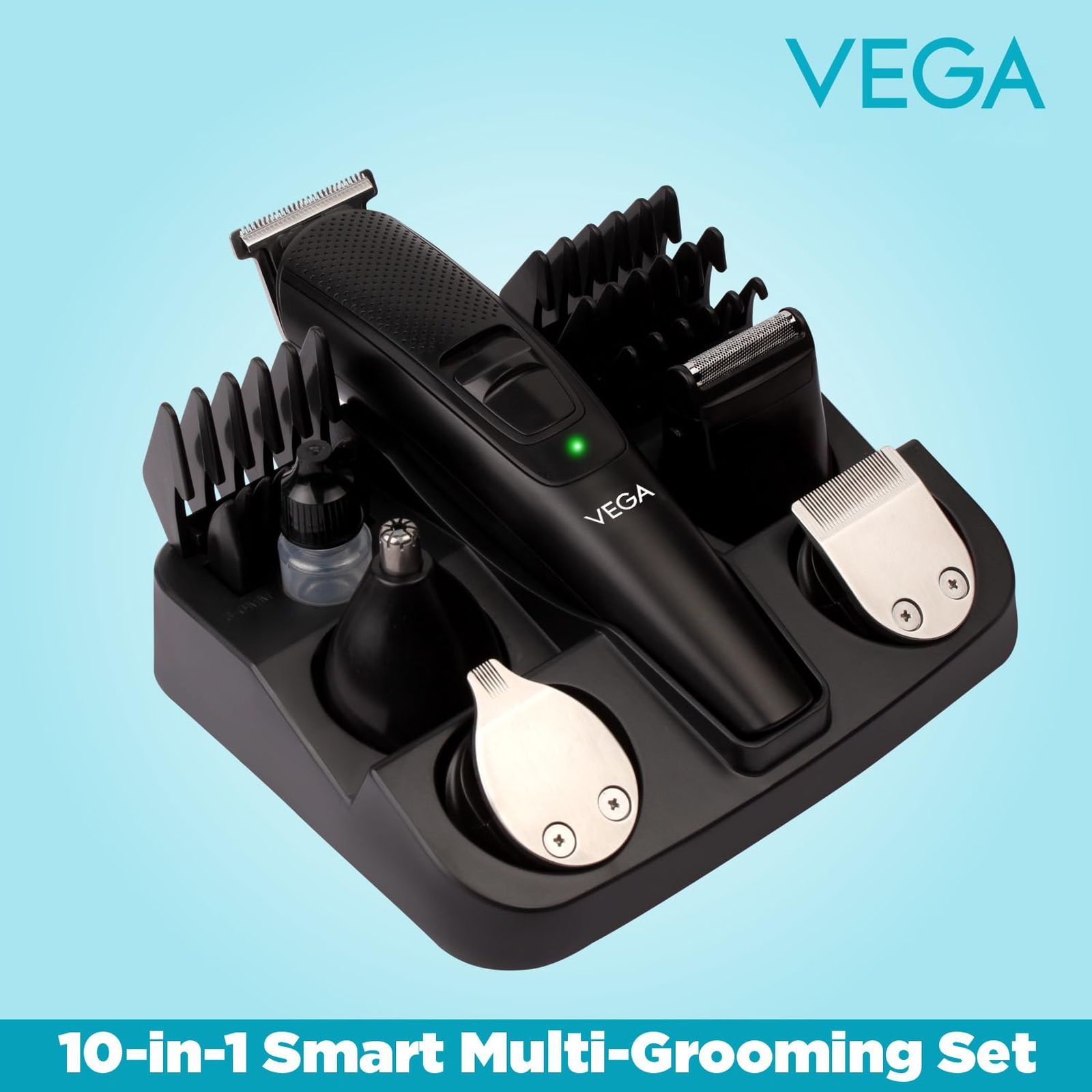 VEGA VHTH-23 10-in-1 Rechargeable Cord & Cordless Grooming Kit for Face & Body for Men (90mins Runtime, USB Charging, Black)_3