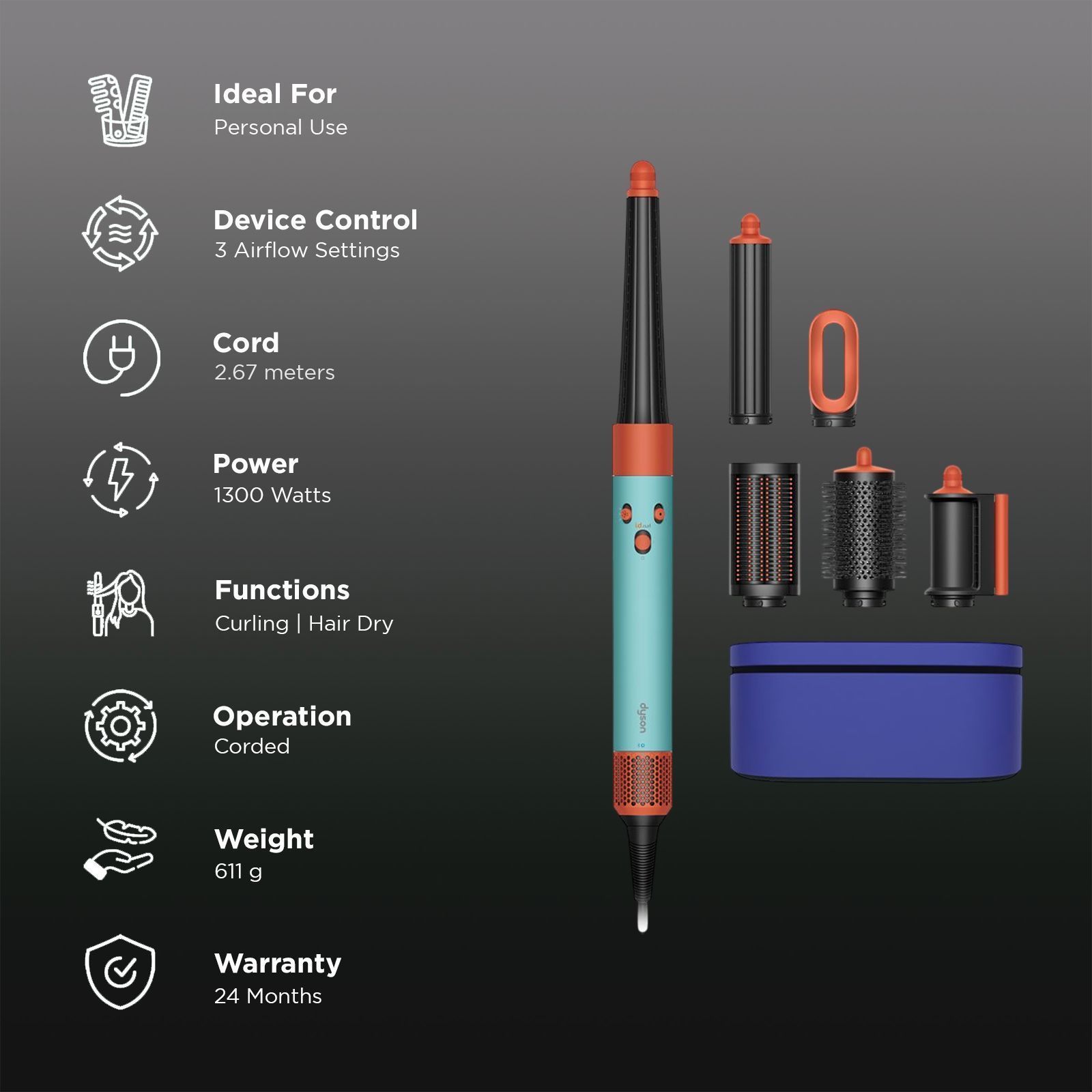 dyson Airwrap id 2-in-1 Multi Styler and dryer with Bluetooth Supported (Ceramic Patina and Topaz Orange)_3