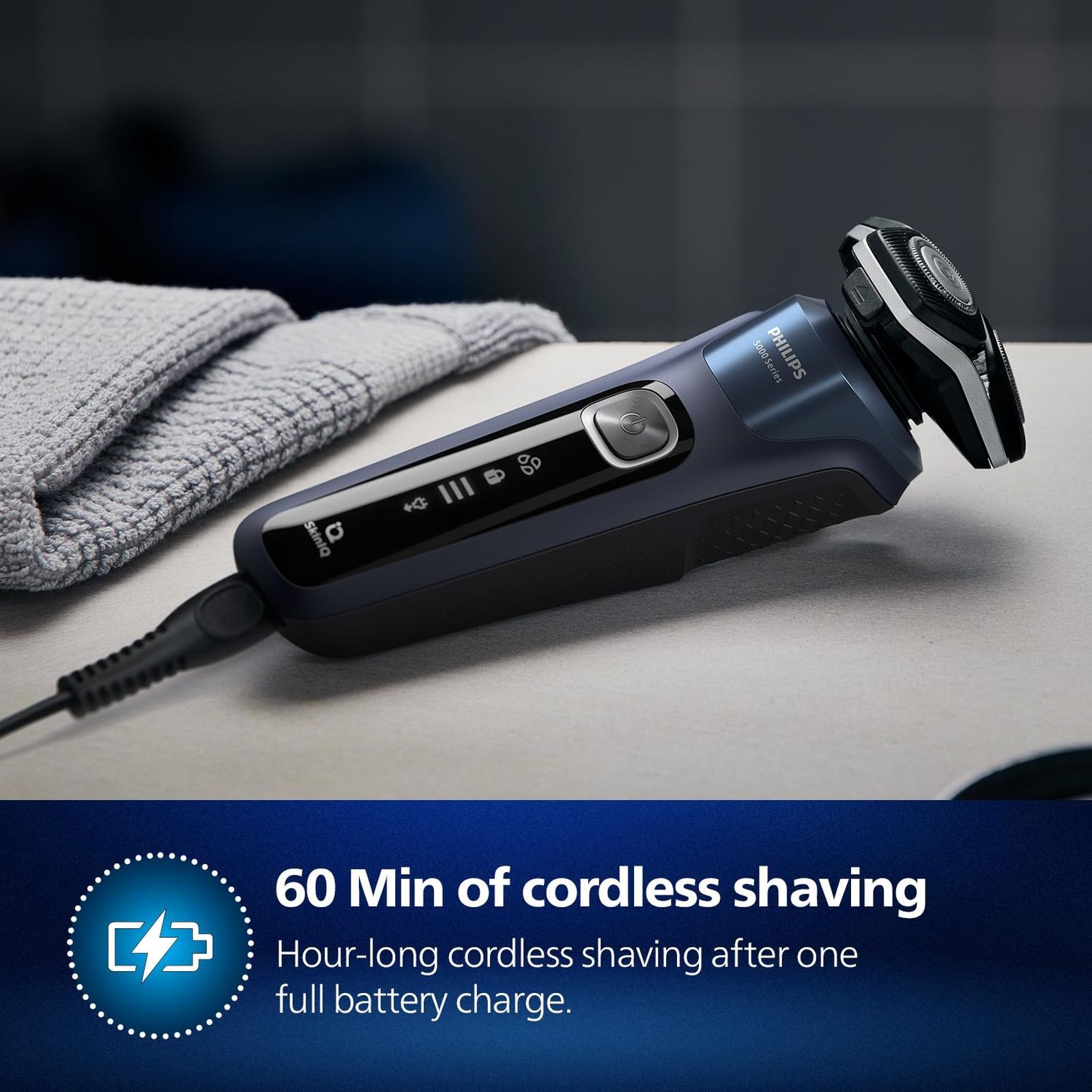 PHILIPS 5000 Series Rechargeable Cordless Shaver for Face for Men (60mins Runtime, SkinIQ Technology, Blue) PHILIPS 5000 Series Rechargeable Cordless Shaver for Face for Men (60mins Runtime, SkinIQ Technology, Blue)_4