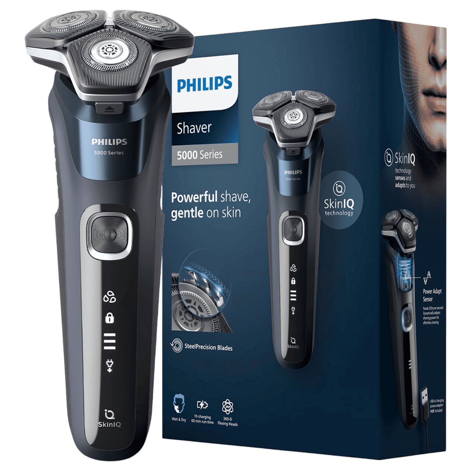 PHILIPS 5000 Series Rechargeable Cordless Shaver for Face for Men (60mins Runtime, SkinIQ Technology, Blue) PHILIPS 5000 Series Rechargeable Cordless Shaver for Face for Men (60mins Runtime, SkinIQ Technology, Blue)_1
