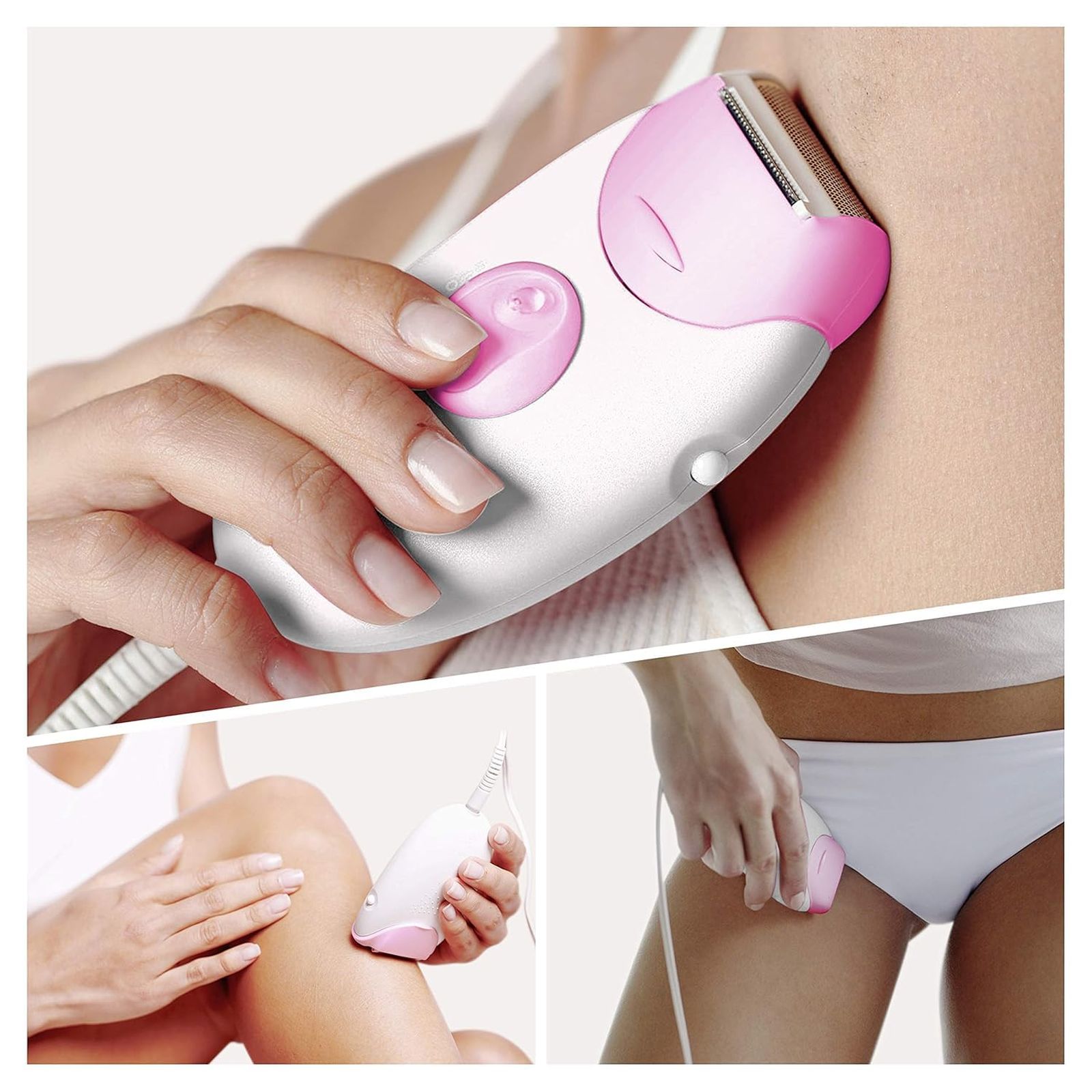 BRAUN SE3031 Corded Wet & Dry Epilator for Face, Legs & Arms with 2 Interchangeable Heads (Rotating Disc Blade, White and Pink)_5