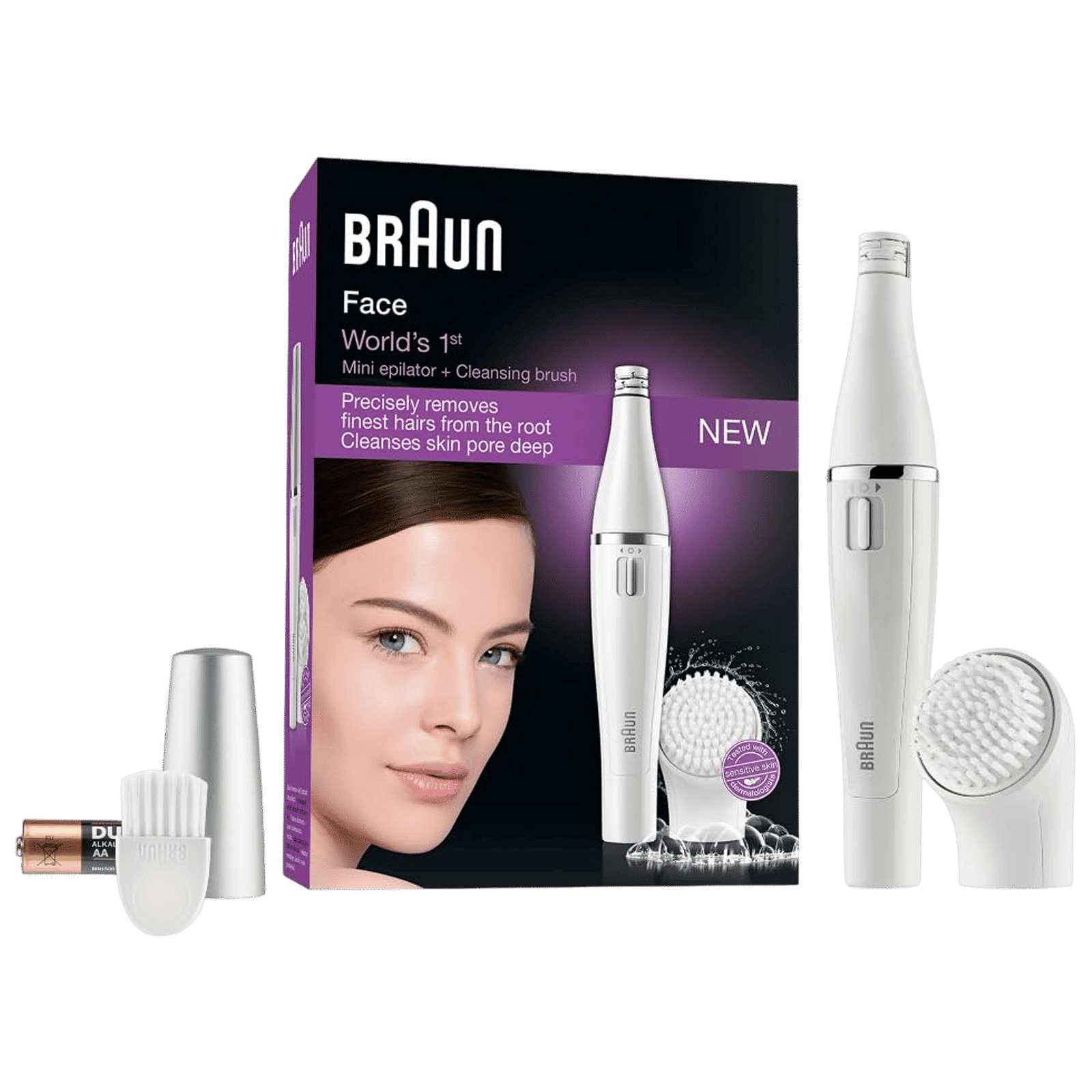 BRAUN Face 2-in-1 Cordless Wet & Dry Epilator for Face, lips & Eyebrows with 3 Cleaning Heads (Gentle Root Hair Removal, White)_1