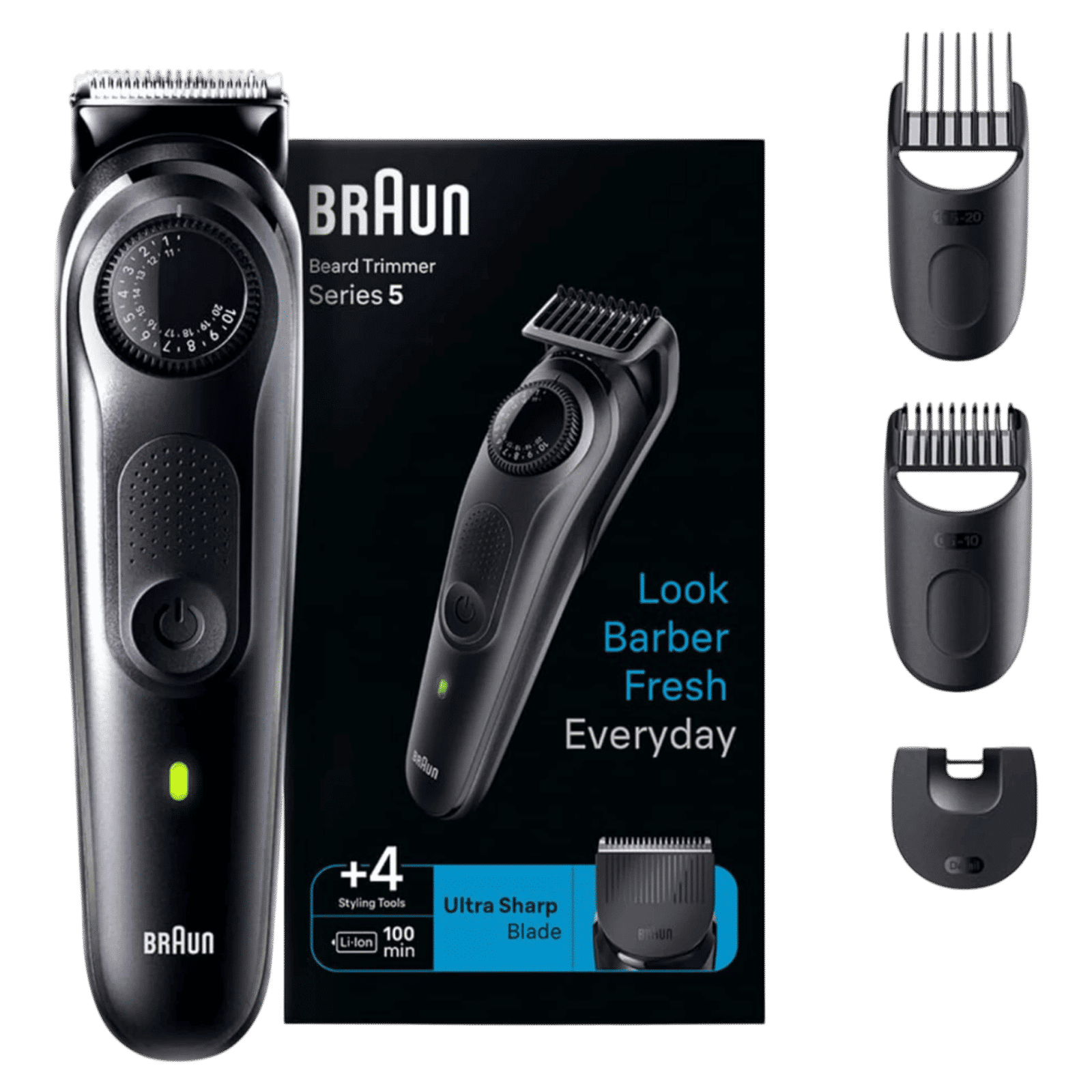 BRAUN Series 5 Rechargeable Cordless Wet & Dry Trimmer for Beard & Moustache with 39 Length Settings for Men (100 Minutes Runtime, Quick Charging, Black)_1
