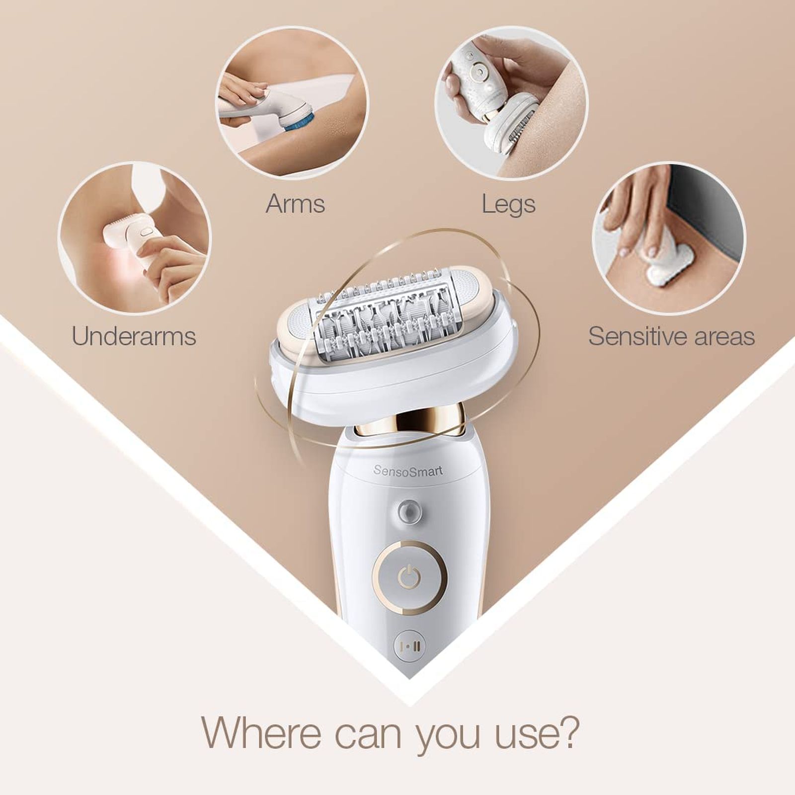 BRAUN Silk-Epil 9-060 Cordless Wet & Dry Epilator for Underarm & Intimate Area with 2 Interchangeable Heads (SensoSmart Technology, White) BRAUN Silk-Epil 9-060 Cordless Wet & Dry Epilator for Underarm & Intimate Area with 2 Interchangeable Heads (SensoSmart Technology, White)_4