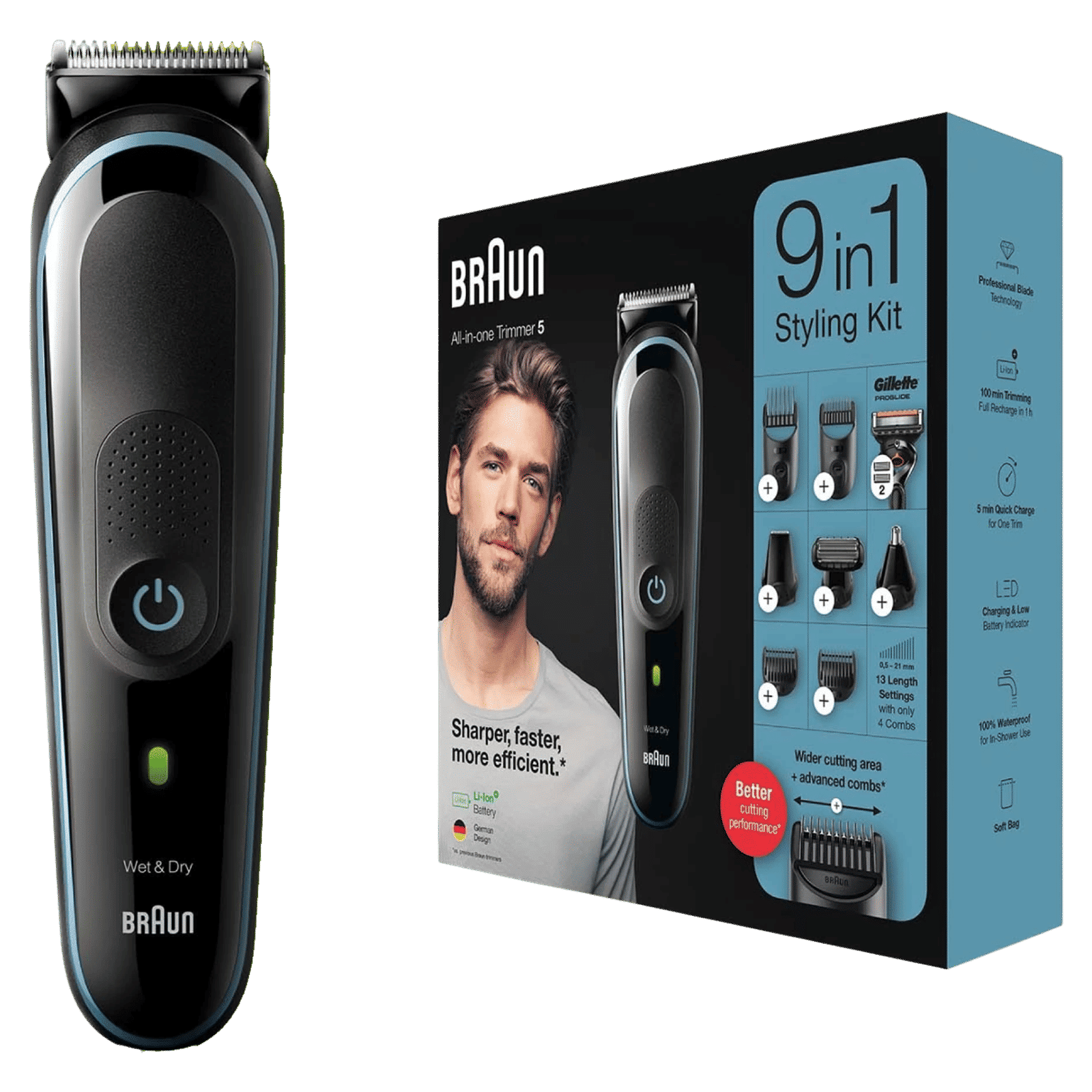 BRAUN MGK5380 9-in-1 Rechargeable Cordless Grooming Kit for Face, Hair, Ear, Nose & Body for Men (100mins Runtime, Quick Charging, Black)_1