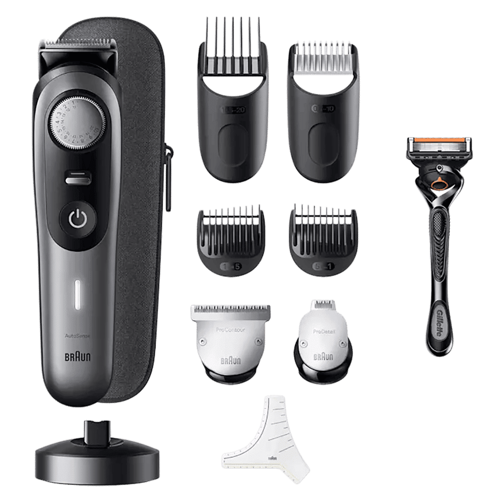Braun Series 9 Rechargeable Cordless Wet & Dry Trimmer for Beard with 40 Length Settings for Men (180mins Runtime, AutoSense Technology, Grey)_1