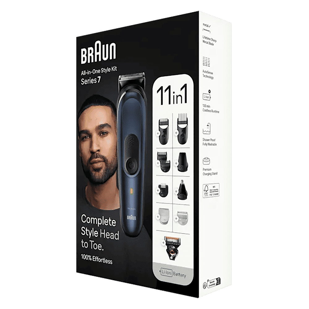 Braun Series 7 11-in-1 Rechargeable Cordless Grooming Kit for Hair, Beard, Body, Ear, Nose & Intimate Areas for Men (100mins Runtime, AutoSense Technology, Blue) Braun Series 7 11-in-1 Rechargeable Cordless Grooming Kit for Hair, Beard, Body, Ear, Nose & Intimate Areas for Men (100mins Runtime, AutoSense Technology, Blue)_8