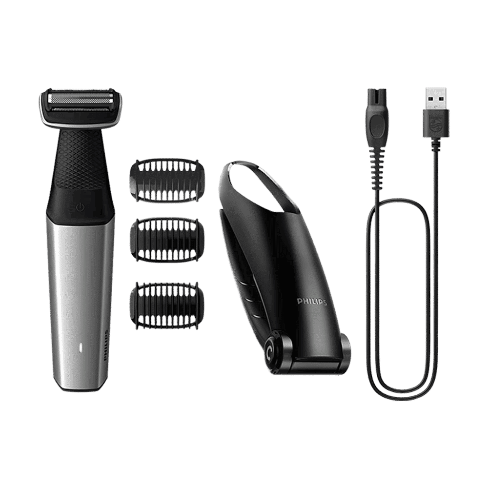 PHILIPS Bodygroom Series 5000 Rechargeable Cordless Body Groomer for Back, Body, Underarms, Intimate Areas for Men (60mins Runtime, Skin Protect Technology, Black & Silver)_1