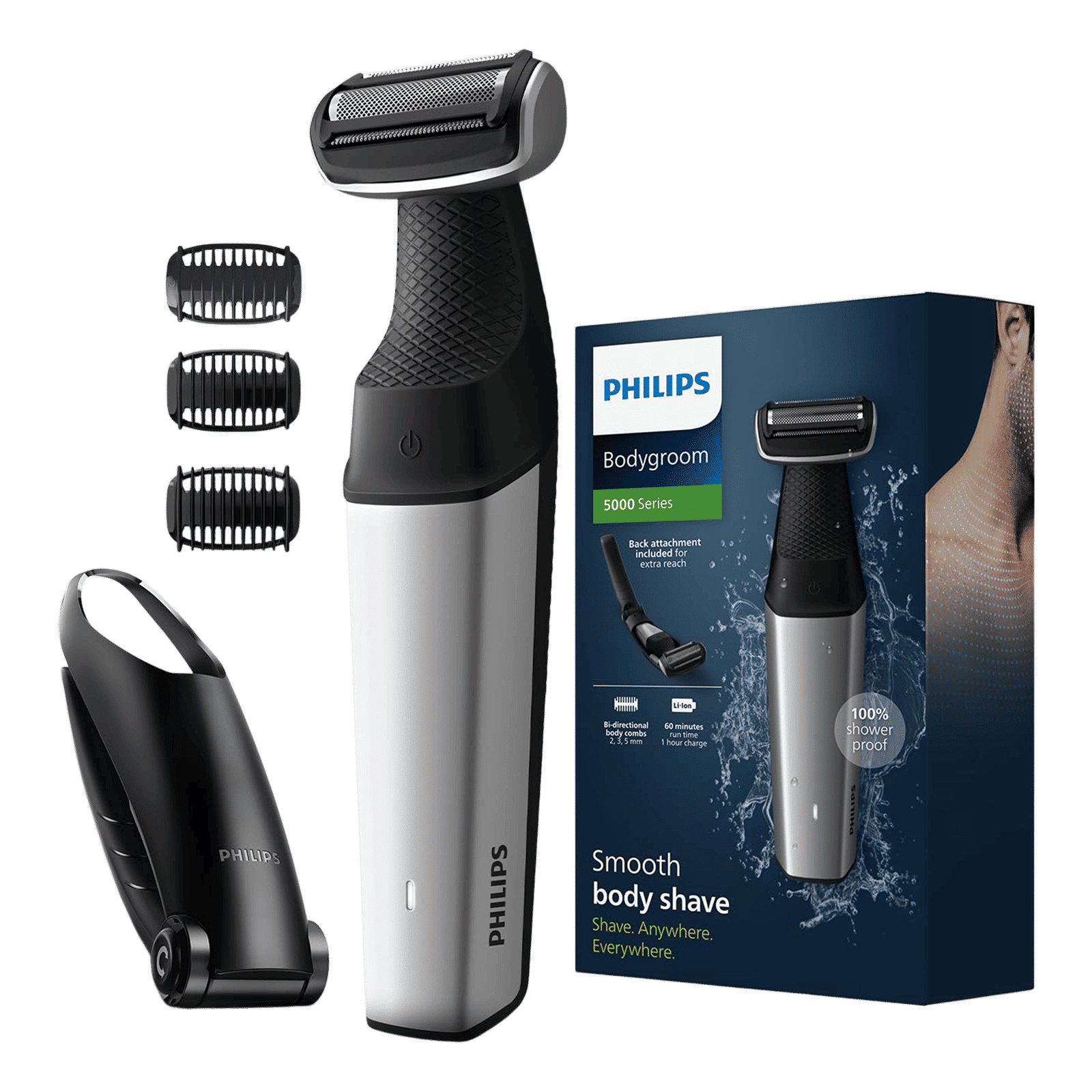 PHILIPS Bodygroom Series 5000 Rechargeable Cordless Body Groomer for Back, Body, Underarms, Intimate Areas for Men (60mins Runtime, Skin Protect Technology, Black & Silver)_7