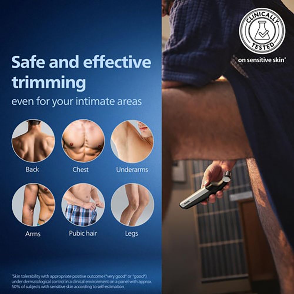 PHILIPS Bodygroom Series 5000 Rechargeable Cordless Body Groomer for Back, Body, Underarms, Intimate Areas for Men (60mins Runtime, Skin Protect Technology, Black & Silver)_15