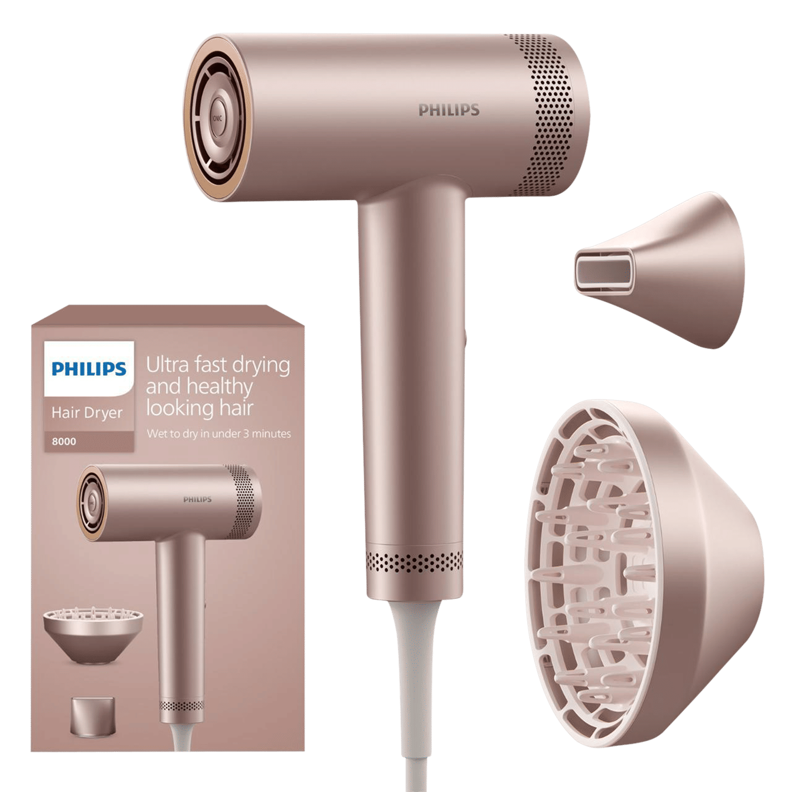 PHILIPS 8000 Series Hair Dryer with 2 Heat Settings & Cool Air Throw (ThermoShield Advanced Technology, Rose Champagne)_1