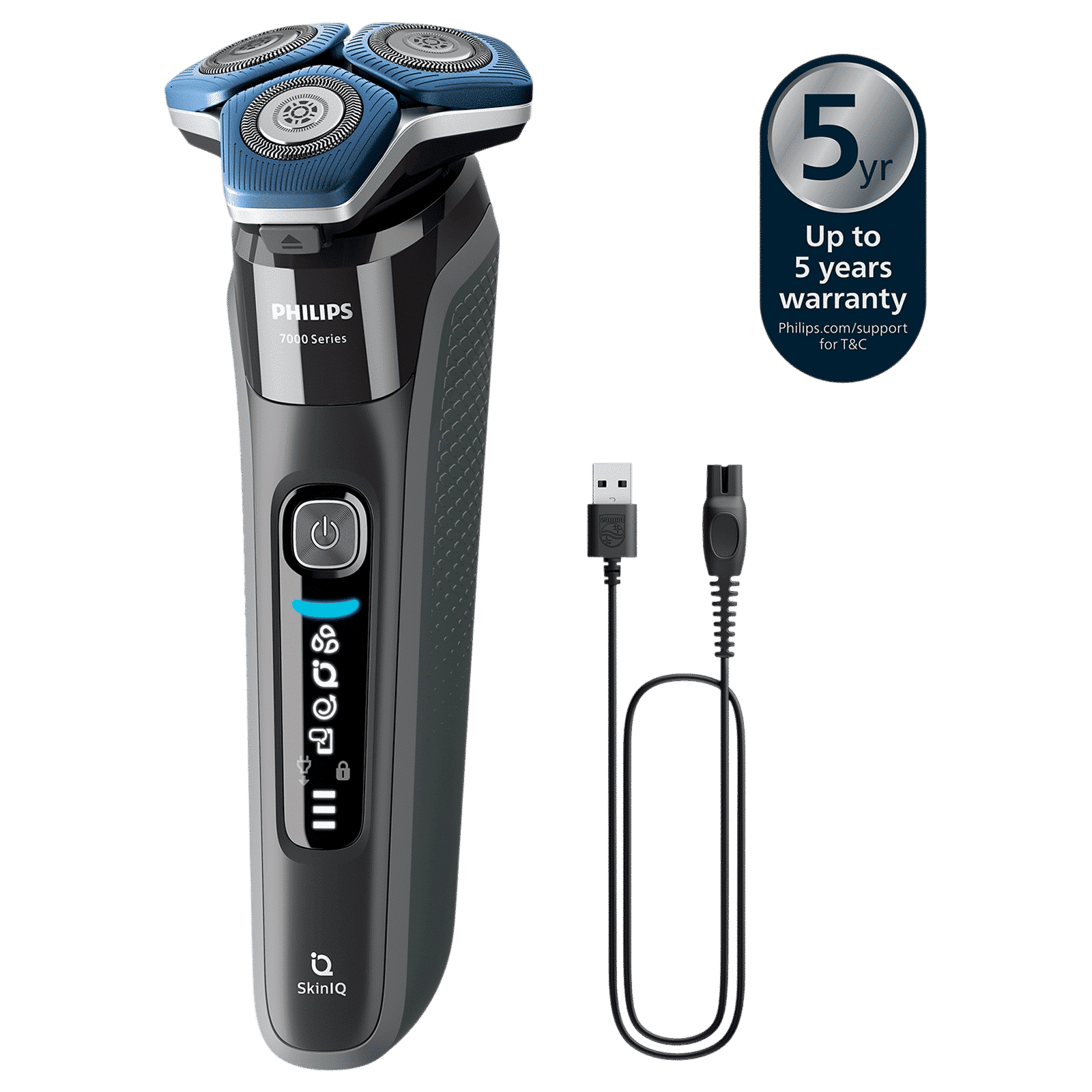 PHILIPS 7000 Series Rechargeable Cordless Shaver for Face for Men (60mins Runtime, SkinIQ Technology, Dark Chrome)_4