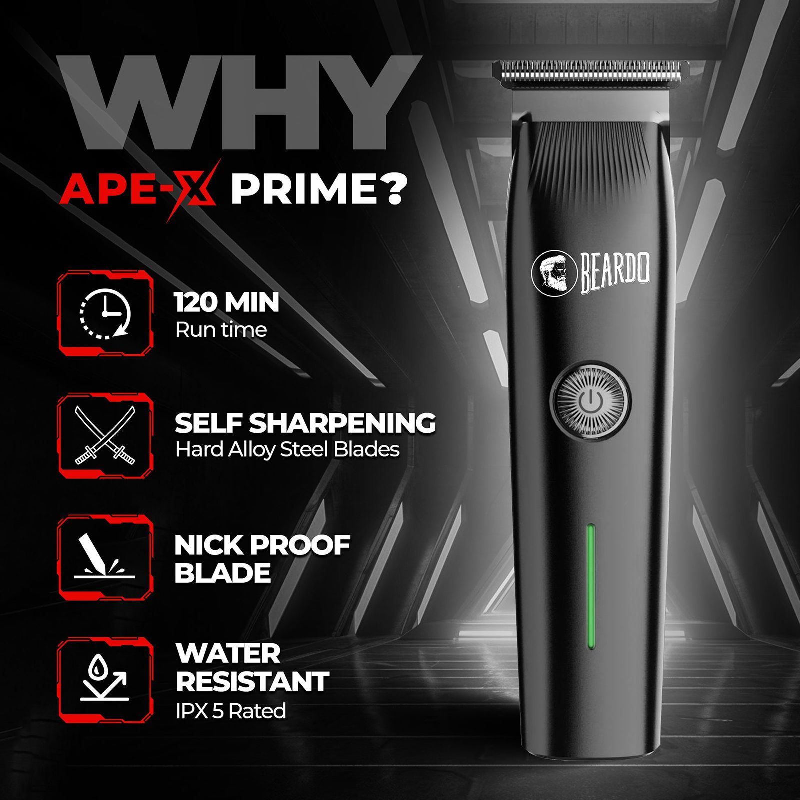 BEARDO Ape-X Prime 3-in-1 Rechargeable Cordless Multipurpose Trimmer for Beard, Face, Nose & Ear for Men (120mins Runtime, Advanced Blade Technology, Black) BEARDO Ape-X Prime 3-in-1 Rechargeable Cordless Multipurpose Trimmer for Beard, Face, Nose & Ear for Men (120mins Runtime, Advanced Blade Technology, Black)_9