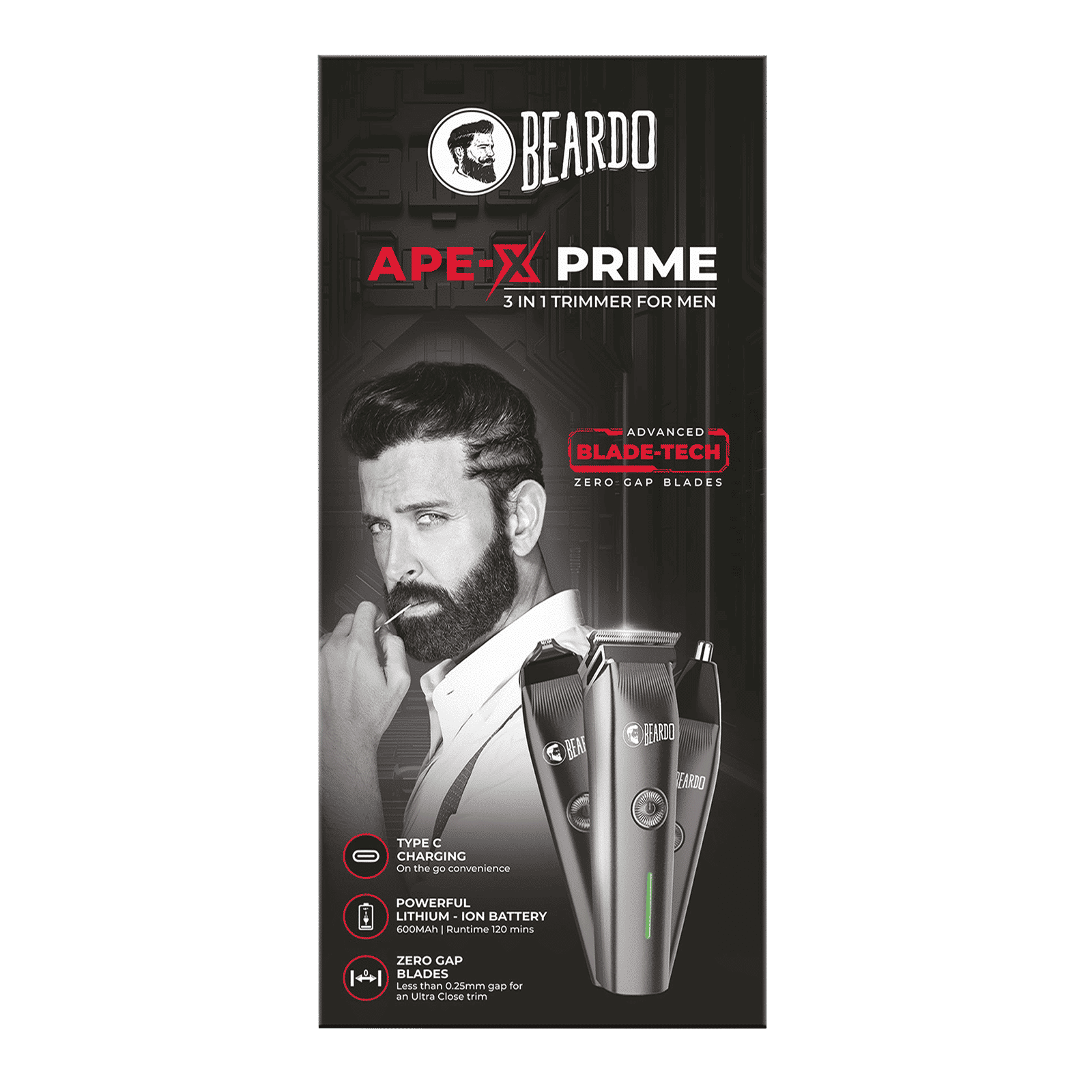 BEARDO Ape-X Prime 3-in-1 Rechargeable Cordless Multipurpose Trimmer for Beard, Face, Nose & Ear for Men (120mins Runtime, Advanced Blade Technology, Black) BEARDO Ape-X Prime 3-in-1 Rechargeable Cordless Multipurpose Trimmer for Beard, Face, Nose & Ear for Men (120mins Runtime, Advanced Blade Technology, Black)_4