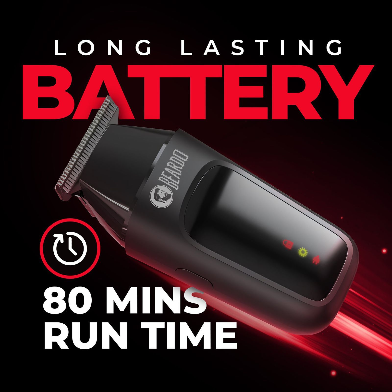 BEARDO ApeX Go Rechargeable Cordless Dry Trimmer for Beard, Body & Hair with 3 Length Settings for Men (80mins Runtime, Skin-Safe Technology, Black)_10