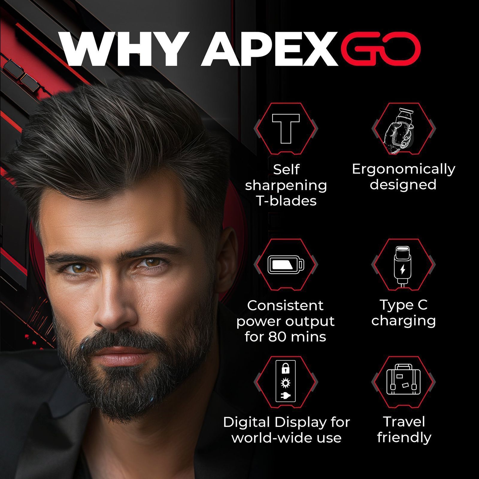 BEARDO ApeX Go Rechargeable Cordless Dry Trimmer for Beard, Body & Hair with 3 Length Settings for Men (80mins Runtime, Skin-Safe Technology, Black)_14
