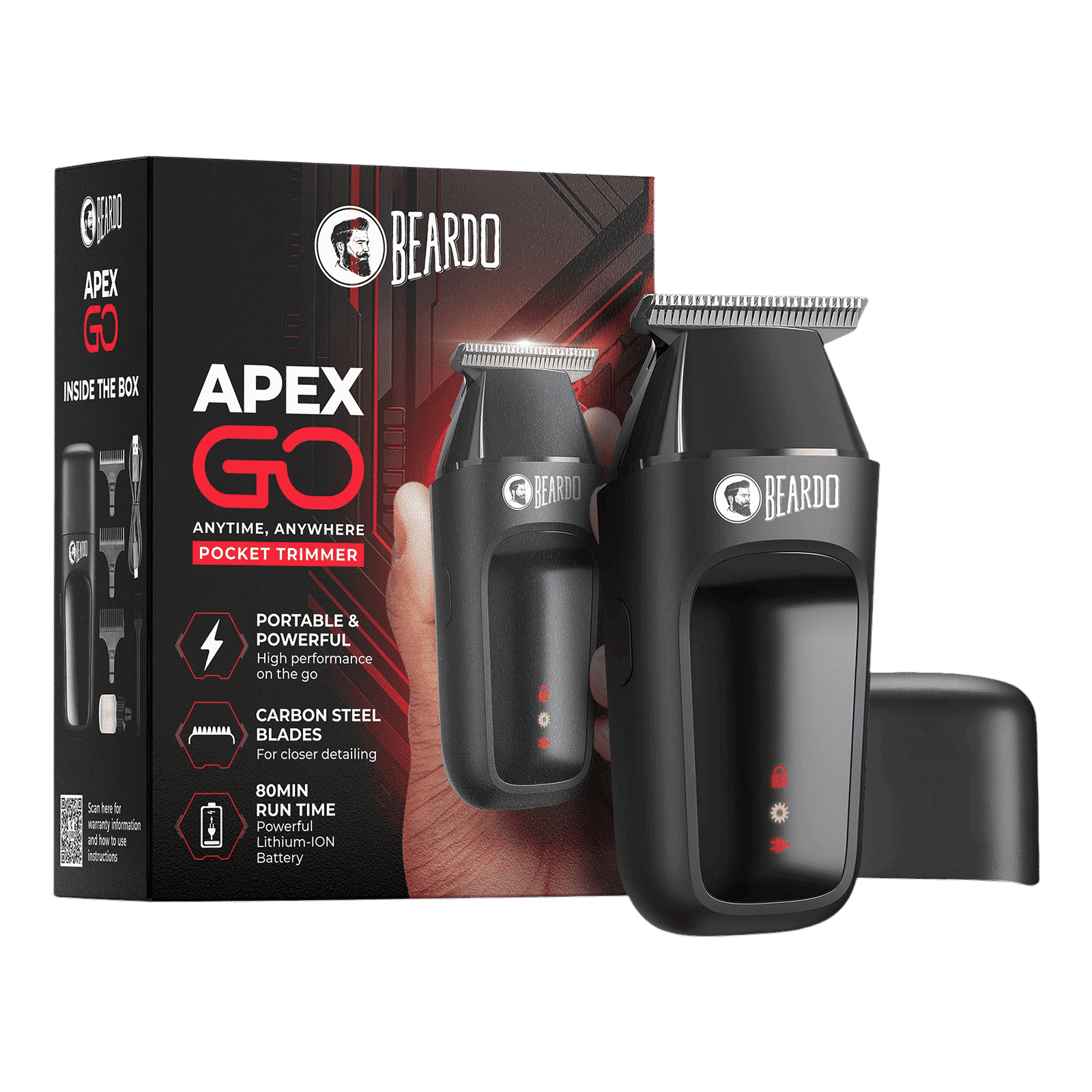 BEARDO ApeX Go Rechargeable Cordless Dry Trimmer for Beard, Body & Hair with 3 Length Settings for Men (80mins Runtime, Skin-Safe Technology, Black)_4
