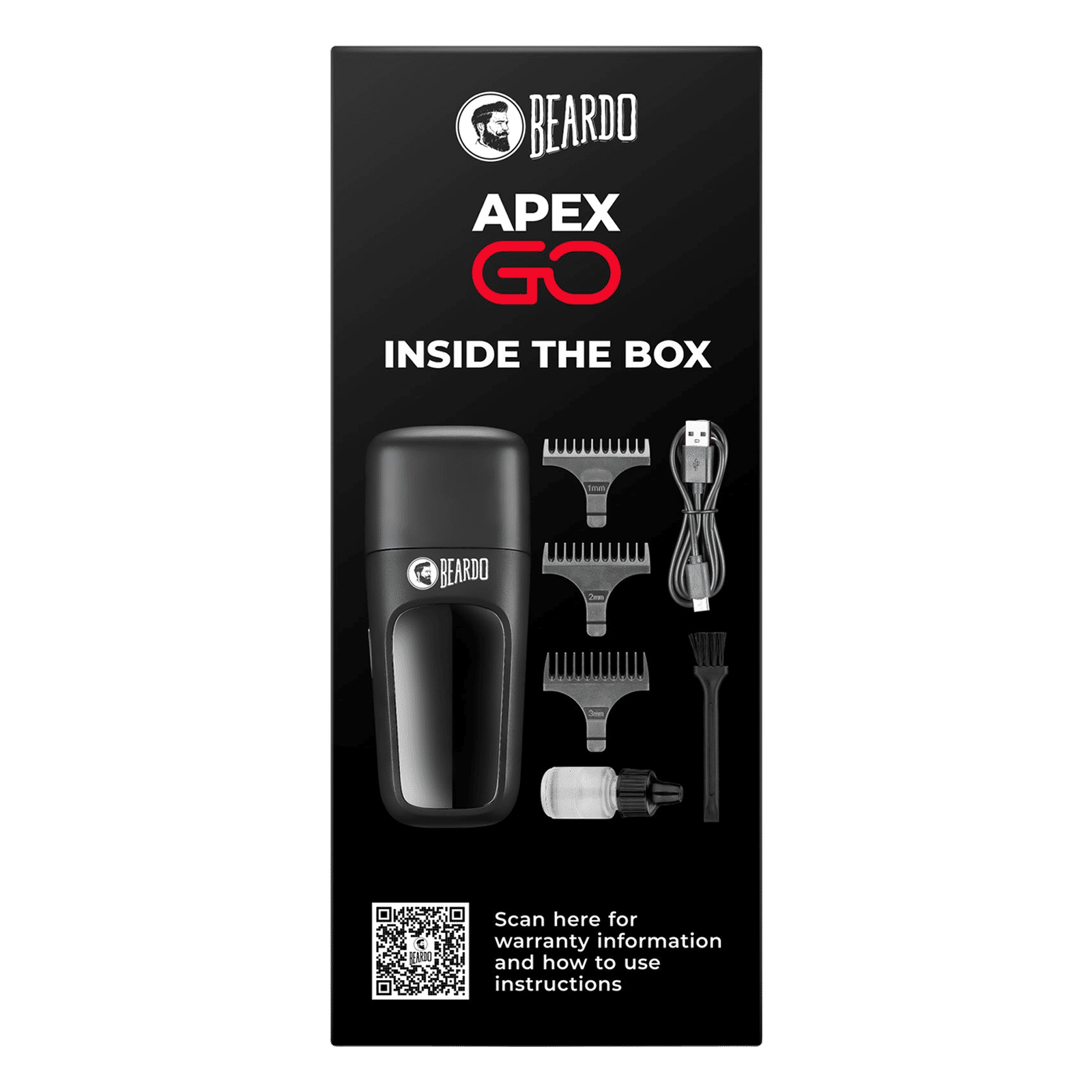 BEARDO ApeX Go Rechargeable Cordless Dry Trimmer for Beard, Body & Hair with 3 Length Settings for Men (80mins Runtime, Skin-Safe Technology, Black)_5